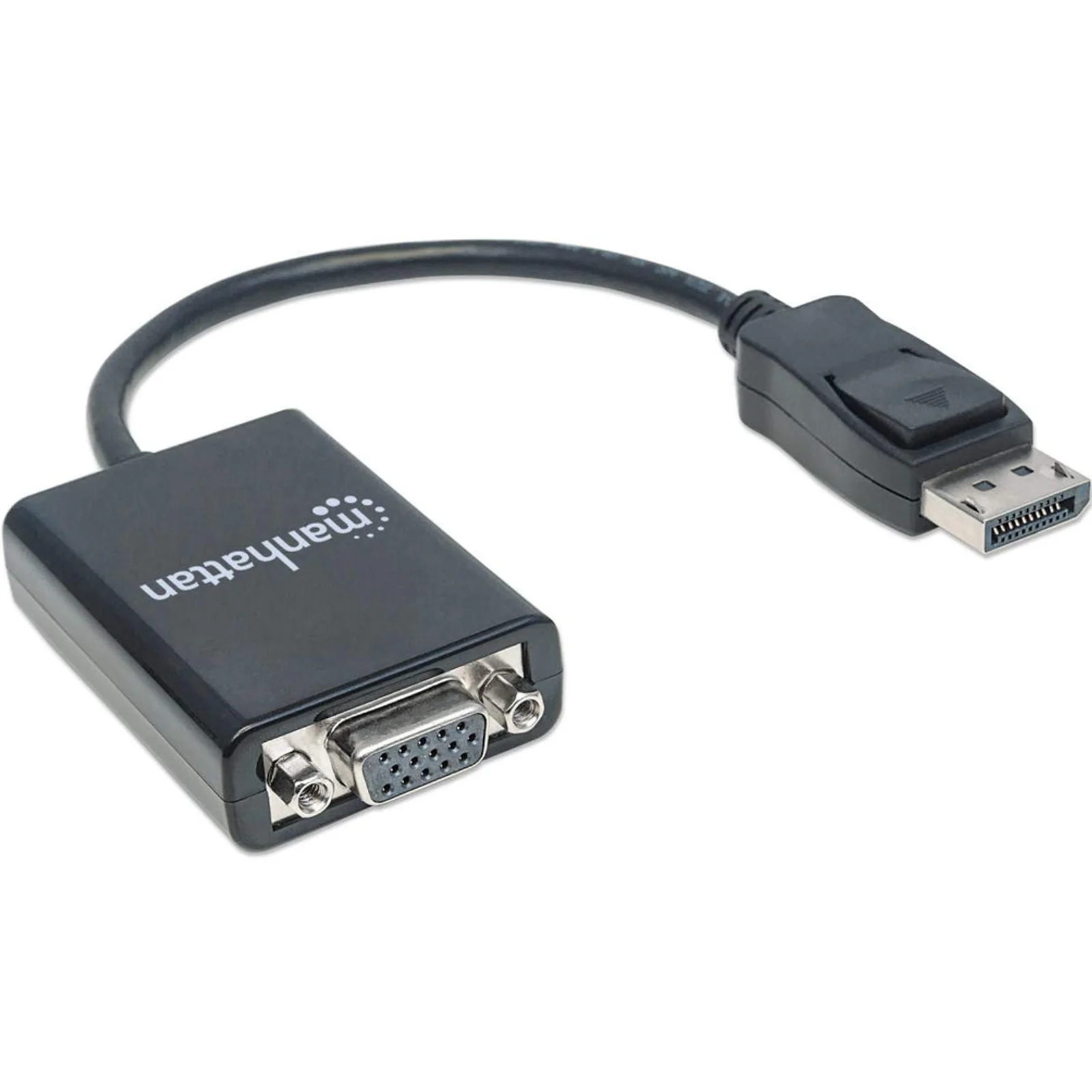 Manhattan Câble convertisseur DisplayPort vers VGA HD15, actif, 15 cm, mâle vers femelle, DP avec verrouillage, noir, garantie à vie, équivalent à DP2VGA2