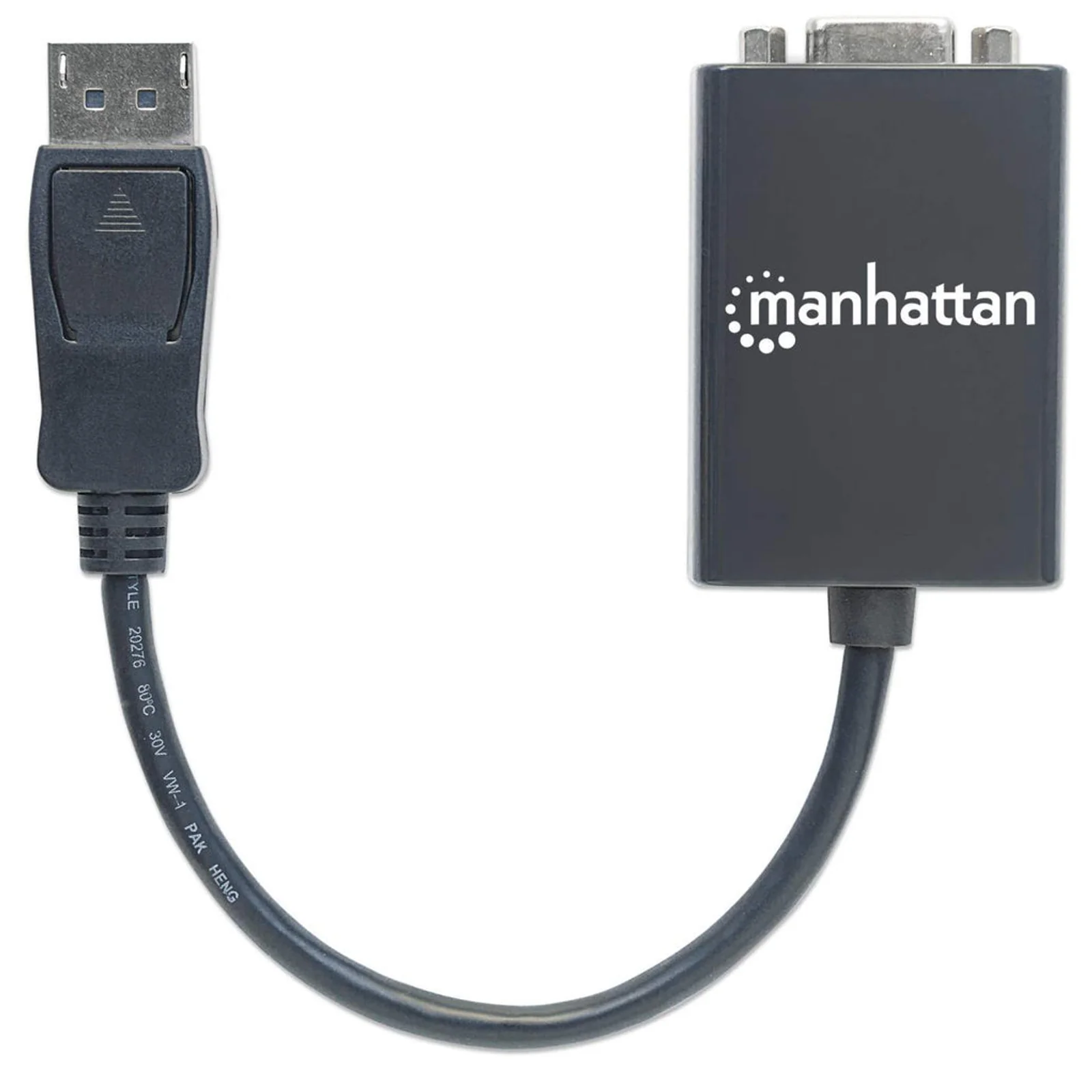 Manhattan Câble convertisseur DisplayPort vers VGA HD15, actif, 15 cm, mâle vers femelle, DP avec verrouillage, noir, garantie à vie, équivalent à DP2VGA2
