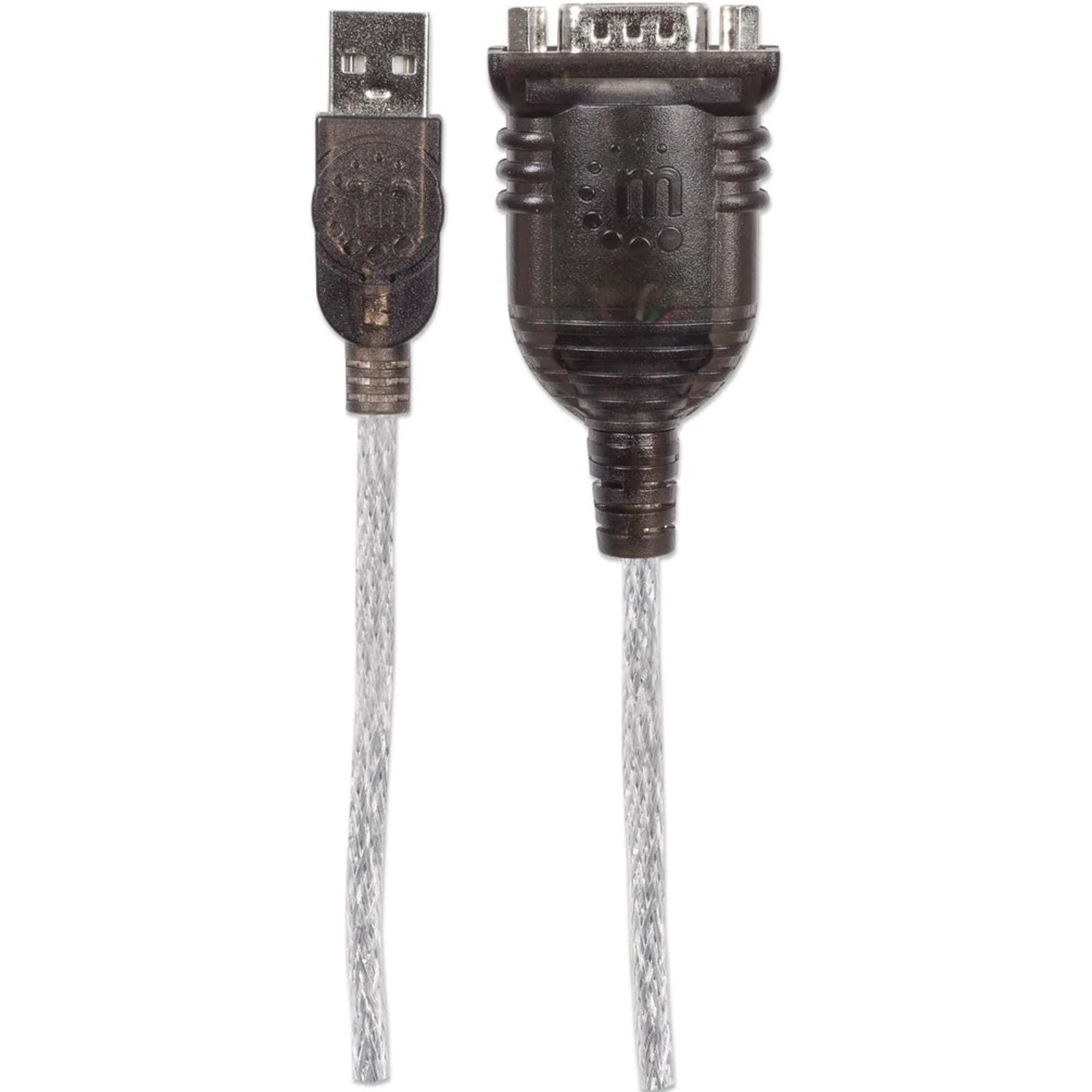 Manhattan Câble convertisseur USB-A vers série RS232/COM/DB9, 45 cm, puce Prolific PL-2303RA, noir/argent, garantie 3 ans, équivalent à ICUSB232V2