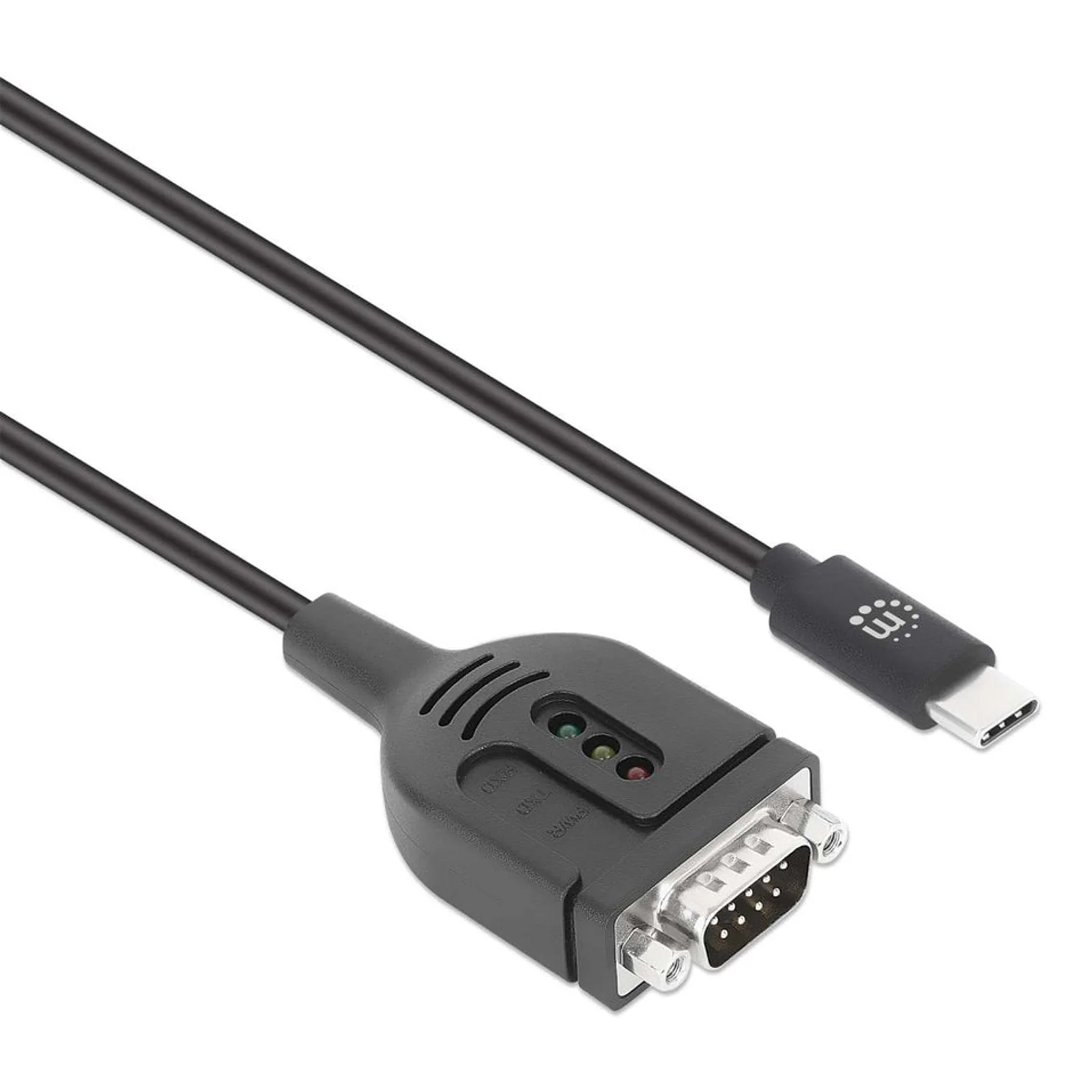 Manhattan Câble convertisseur USB-C vers série RS232/COM/DB9, 1 m, mâle à mâle, puce Prolific PL2303GT, noir, garantie 3 ans