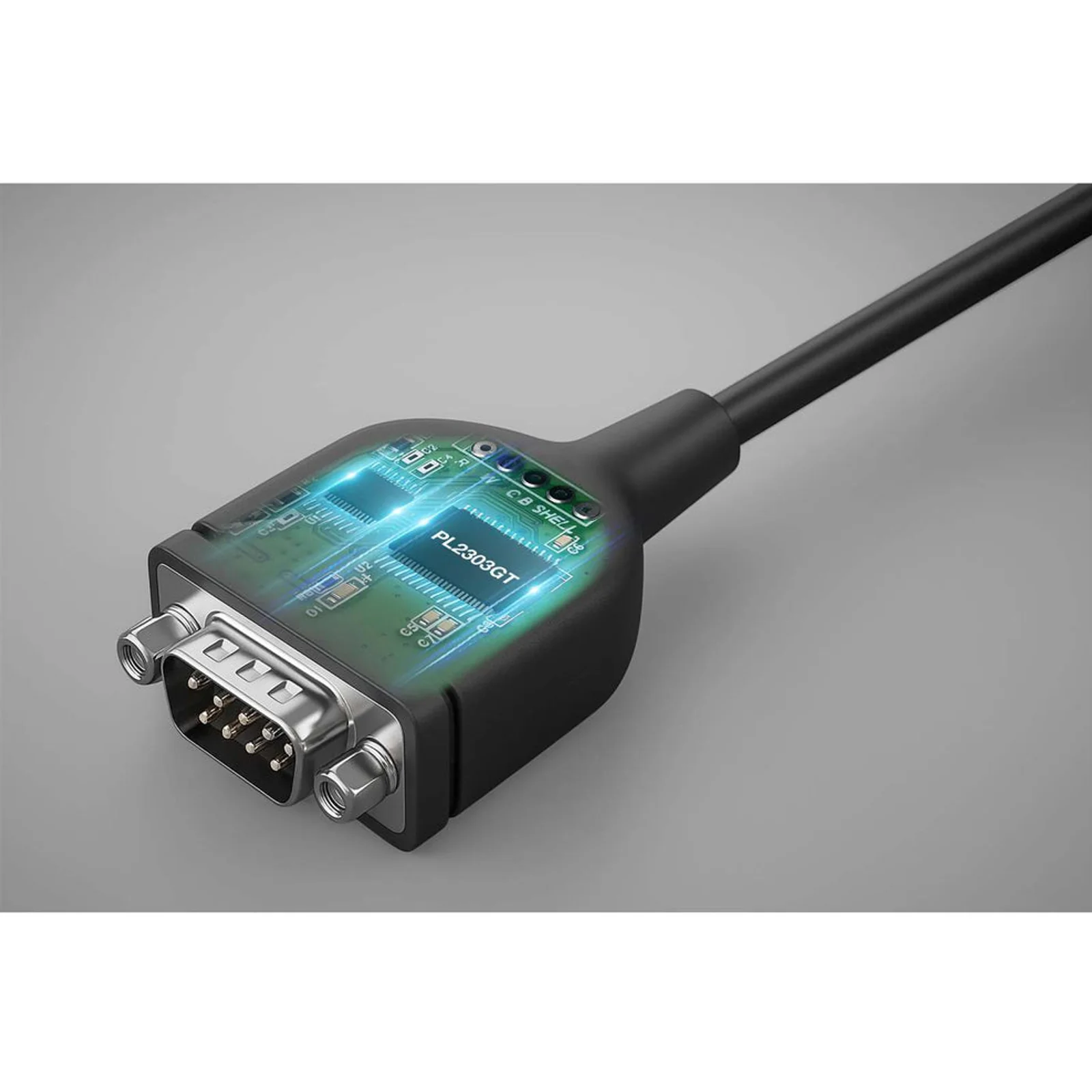 Manhattan Câble convertisseur USB-C vers série RS232/COM/DB9, 1 m, mâle à mâle, puce Prolific PL2303GT, noir, garantie 3 ans
