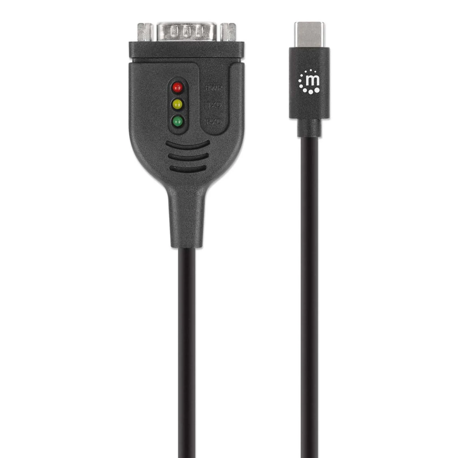 Manhattan Câble convertisseur USB-C vers série RS232/COM/DB9, 1 m, mâle à mâle, puce Prolific PL2303GT, noir, garantie 3 ans