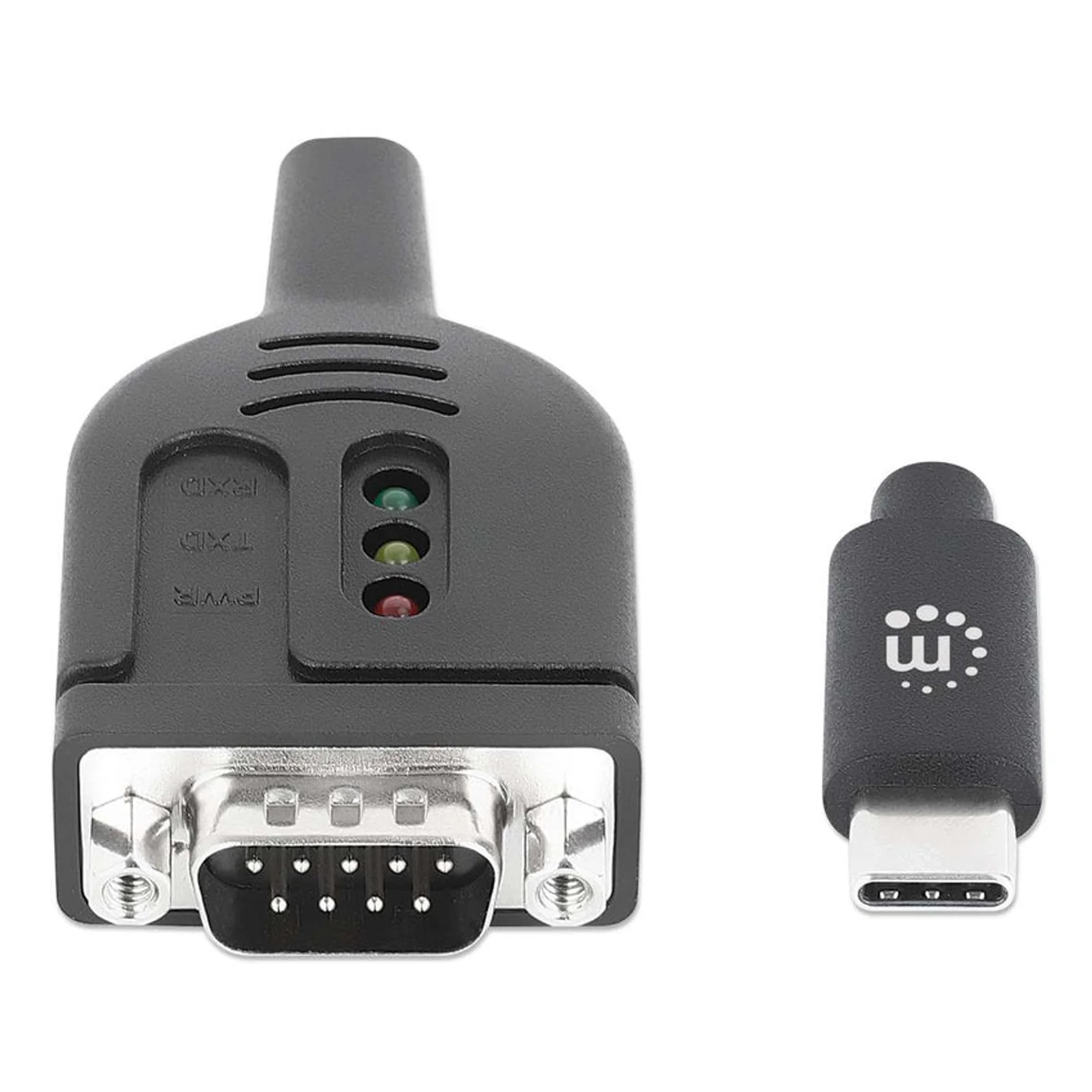 Manhattan Câble convertisseur USB-C vers série RS232/COM/DB9, 1 m, mâle à mâle, puce Prolific PL2303GT, noir, garantie 3 ans