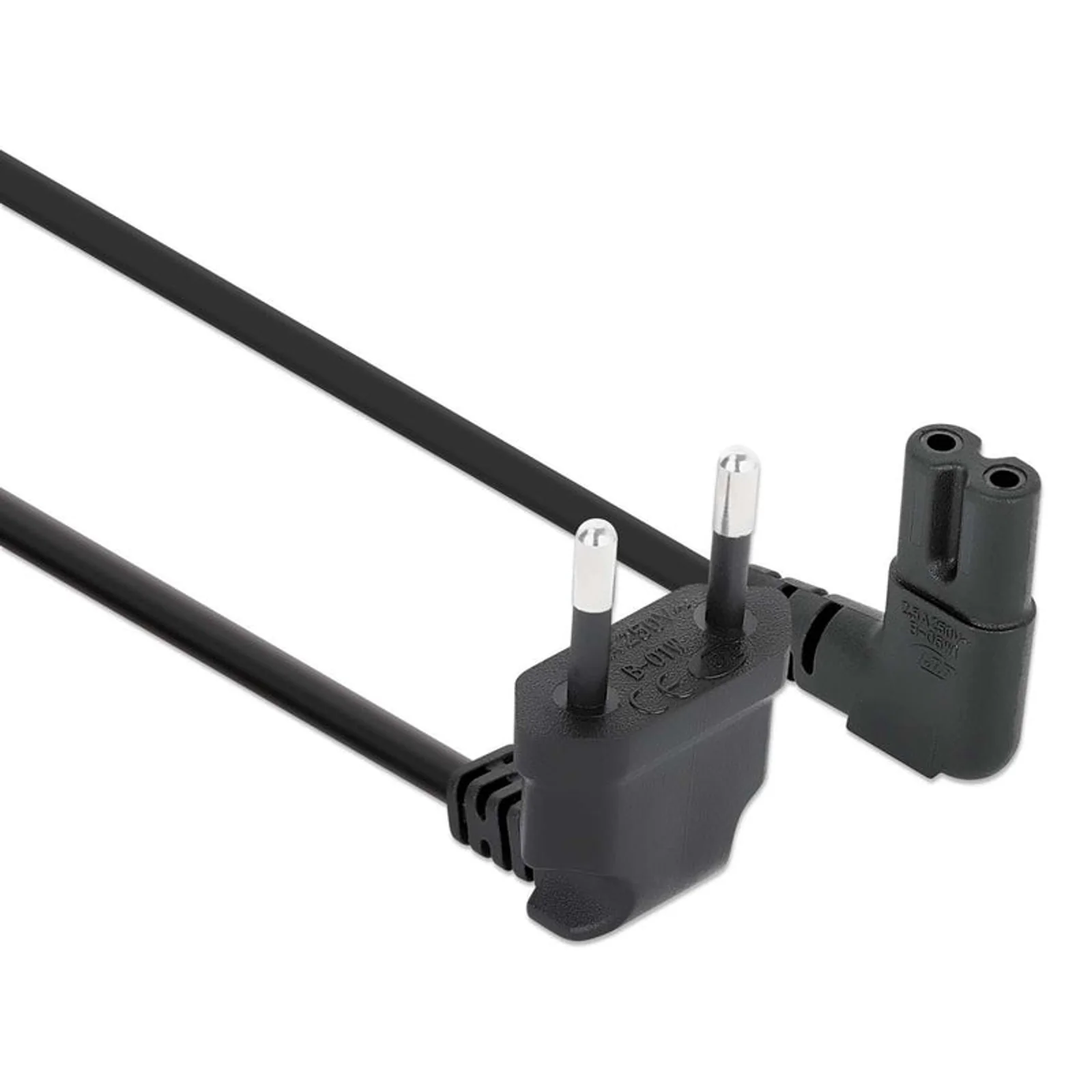 Manhattan Câble d’alimentation avec prise coudée, prise européenne 2 broches (CEE 7/16 Europlug) vers connecteur C7 femelle (figure en huit), 3 m, 2,5 A, noir, câble secteur, garantie à vie