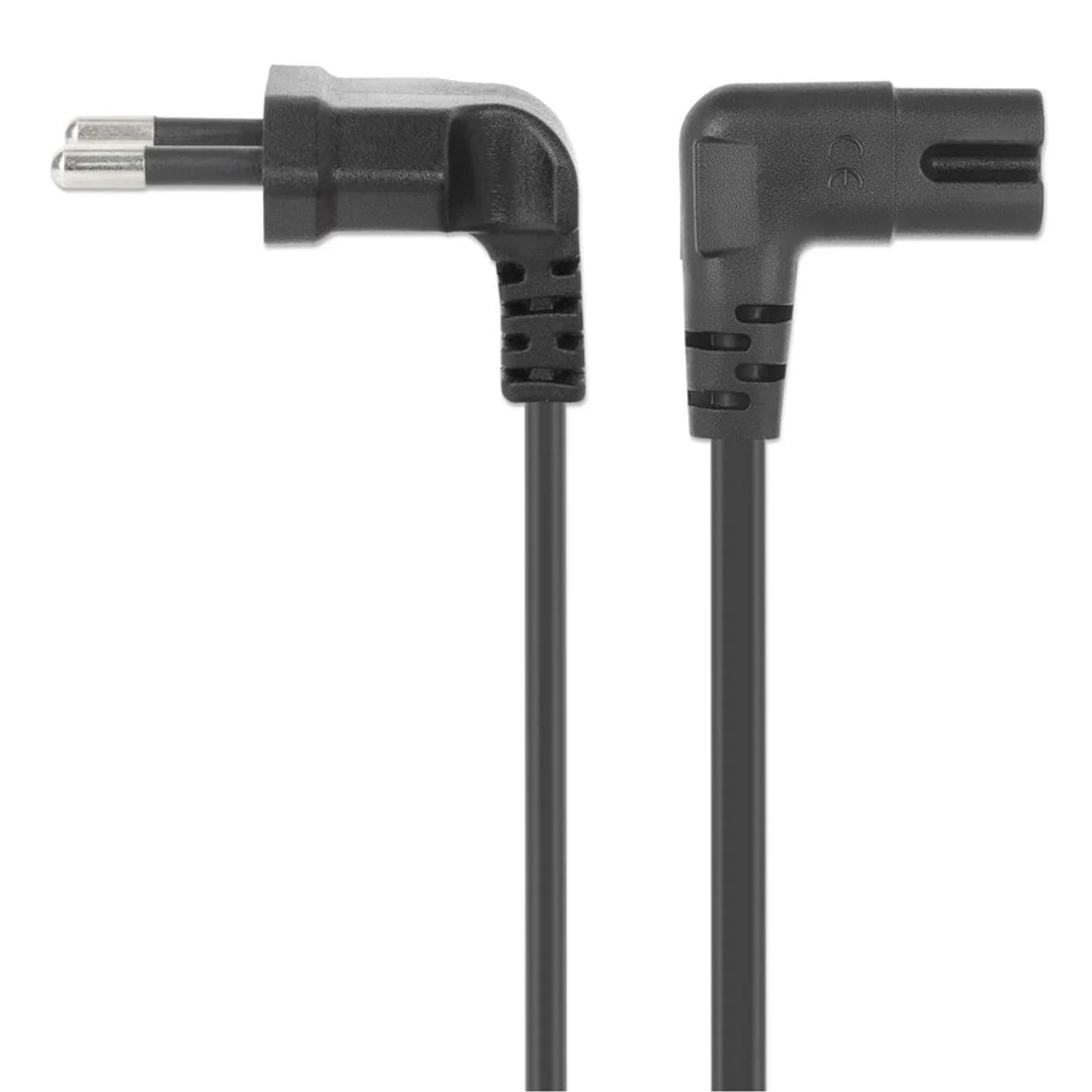 Manhattan Câble d’alimentation avec prise coudée, prise européenne 2 broches (CEE 7/16 Europlug) vers connecteur C7 femelle (figure en huit), 3 m, 2,5 A, noir, câble secteur, garantie à vie