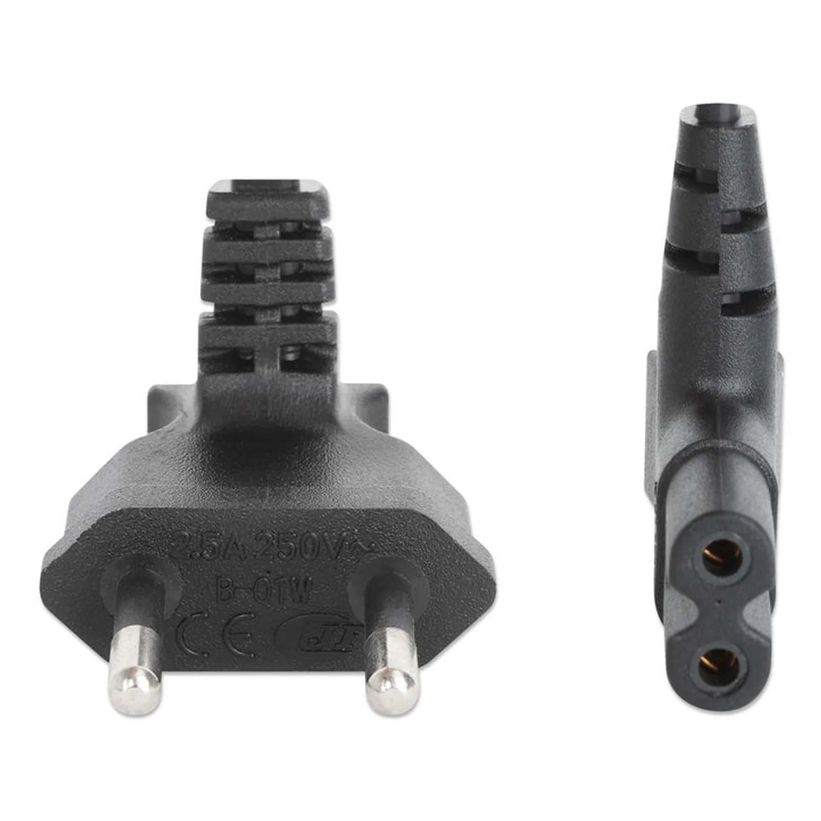Manhattan Câble d’alimentation en angle, prise européenne 2 broches (CEE 7/16 Europlug) vers connecteur C7 femelle (figure en huit), 2 m, 2,5 A, noir, câble secteur, garantie à vie