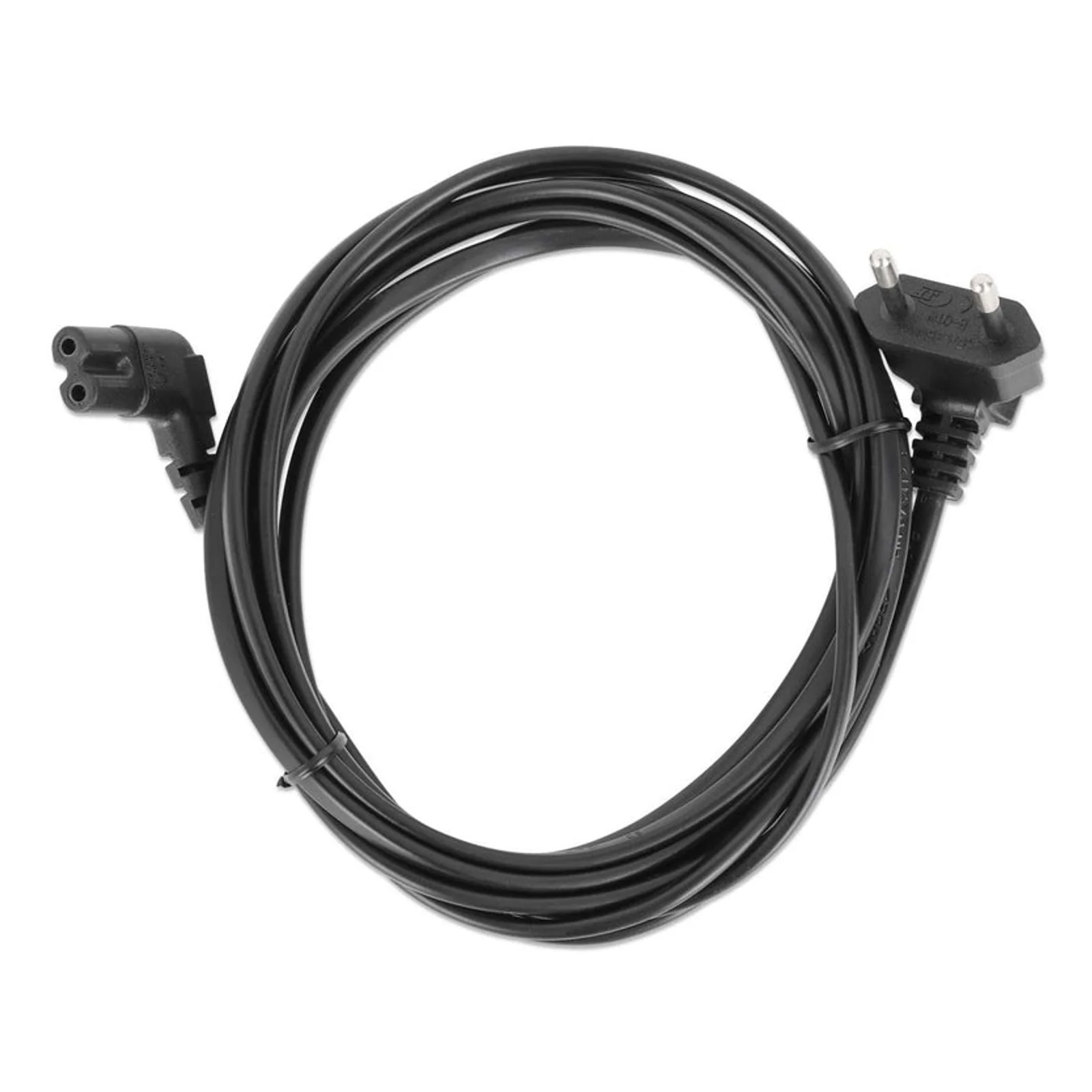 Manhattan Câble d’alimentation en angle, prise européenne 2 broches (CEE 7/16 Europlug) vers connecteur C7 femelle (figure en huit), 2 m, 2,5 A, noir, câble secteur, garantie à vie