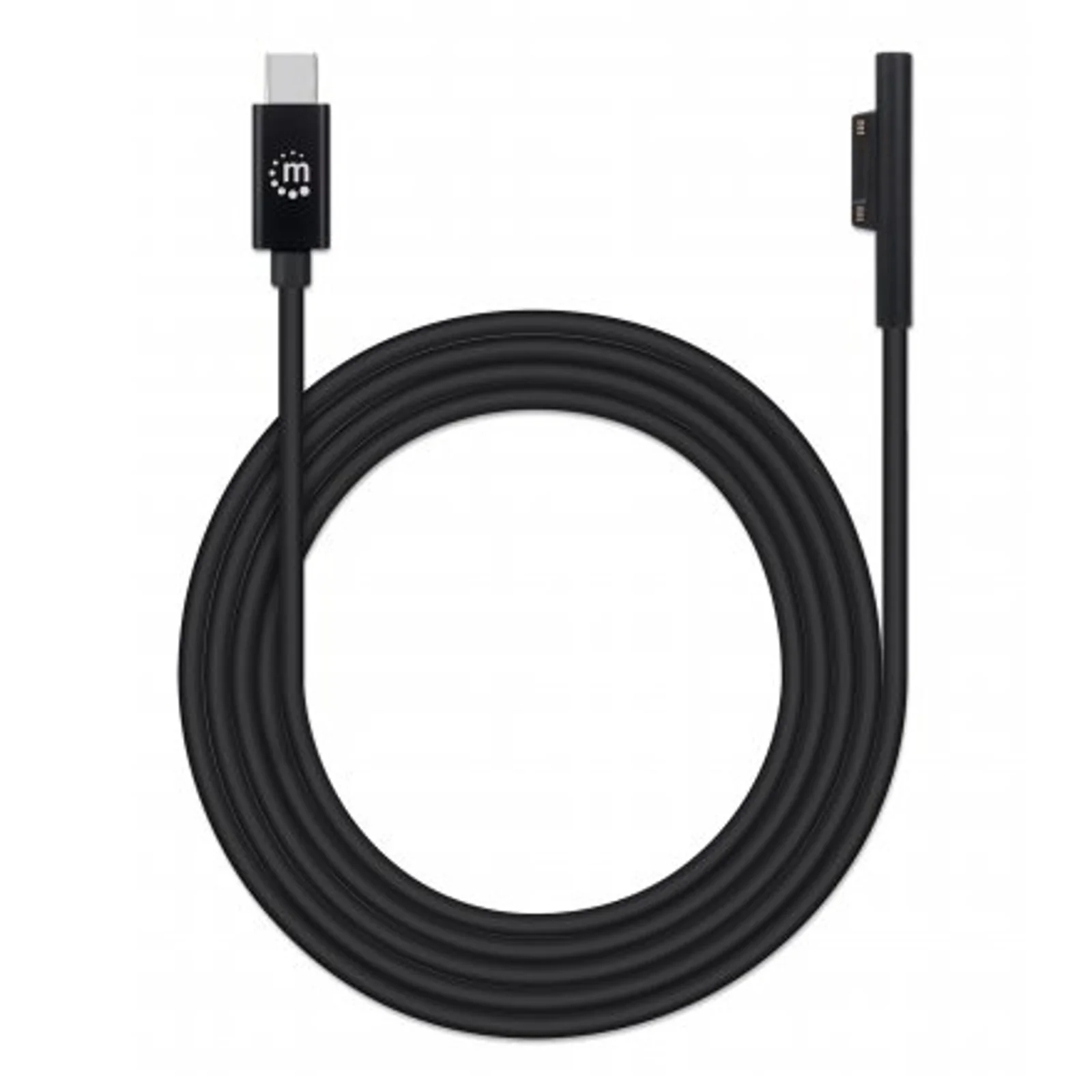Manhattan Câble de charge USB-C vers Microsoft Surface, 1,8 m, mâle à mâle, 15 V/3 A, charge uniquement (pas de données), noir, garantie à vie