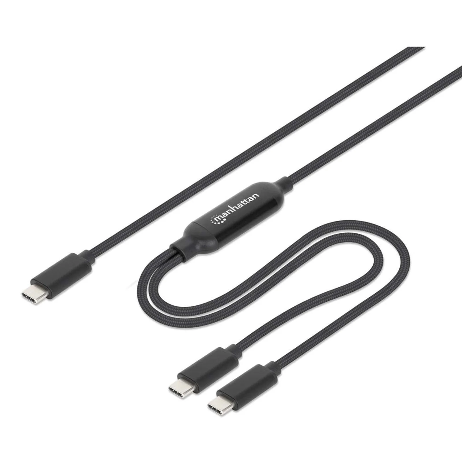 Câble de charge USB-C vers USB-C double, répartiteur intelligent, 100 W, 2 m, charge deux appareils depuis un port USB-C PD, gaine tressée, noir, garantie 3 ans