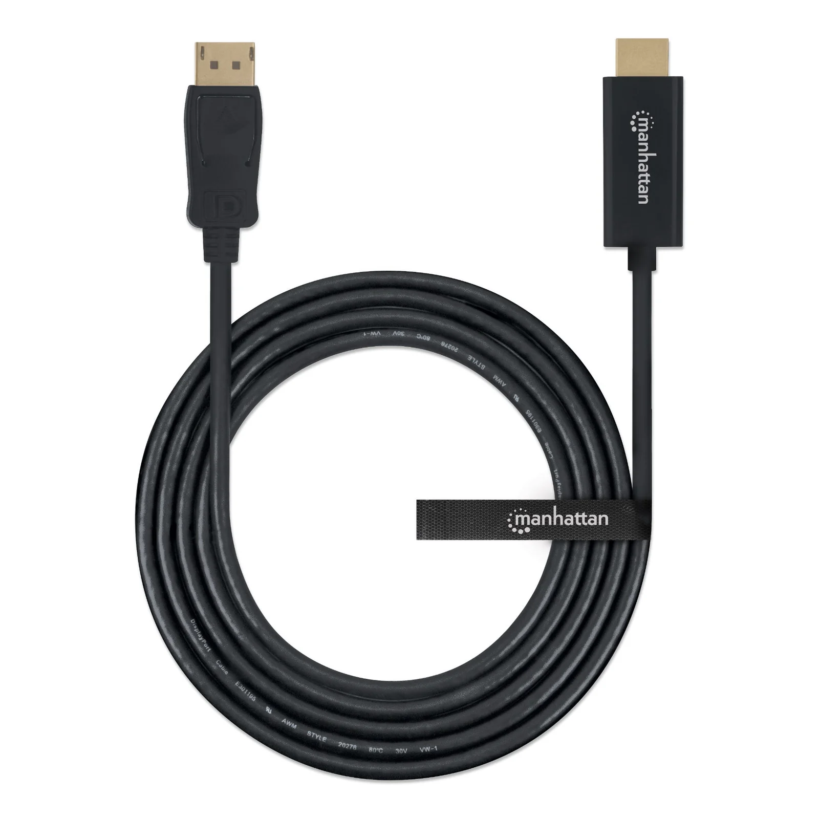 Manhattan Câble DisplayPort 1.1 vers HDMI, 1080p à 60 Hz, 1,8 m, mâle à mâle, DP avec verrouillage, non bidirectionnel, noir, garantie 3 ans