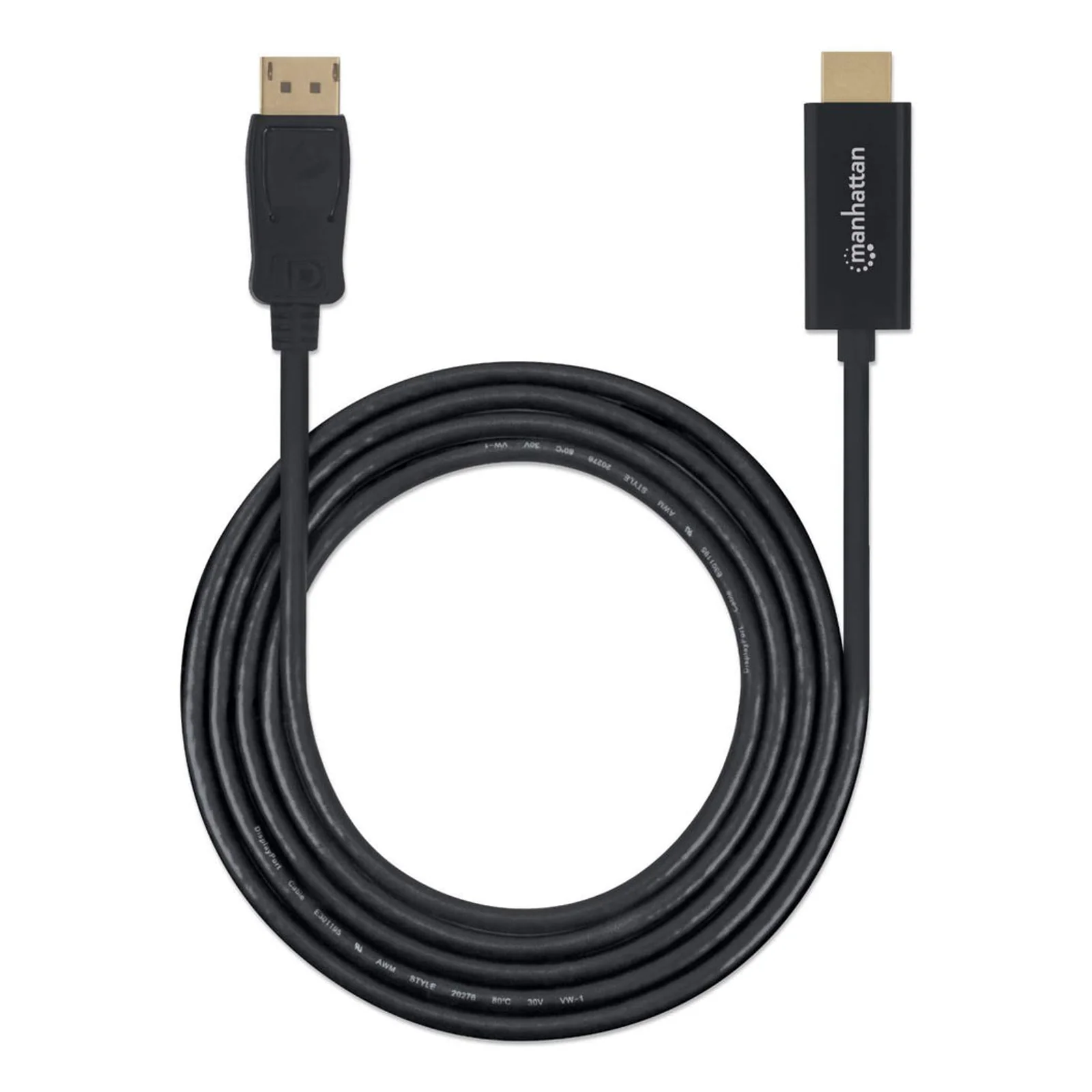 Manhattan Câble DisplayPort 1.1 vers HDMI, 1080p à 60 Hz, 1 m, mâle à mâle, DP avec verrouillage, non bidirectionnel, noir, garantie 3 ans