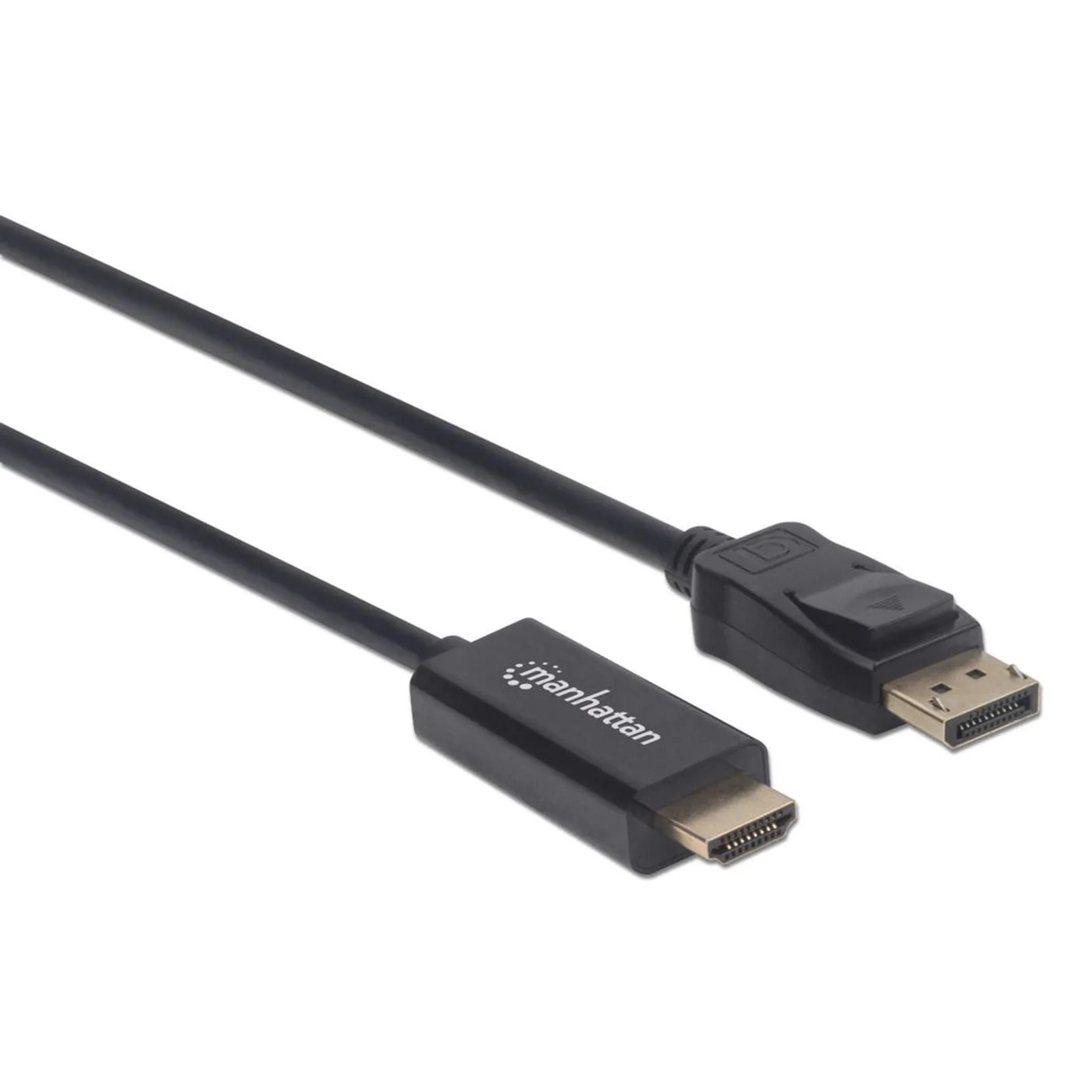 Manhattan Câble DisplayPort 1.2 vers HDMI, 4K à 60 Hz, 1,8 m, mâle à mâle, DP avec verrouillage, non bidirectionnel, noir, garantie 3 ans, équivalent à 6F-DP-HDMI-4K60-HDR (sauf 20 cm plus court)