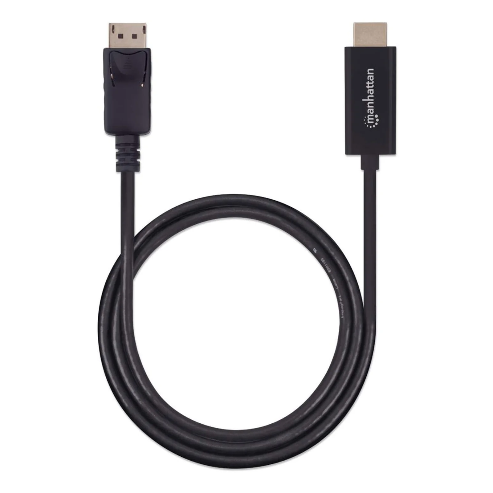 Manhattan Câble DisplayPort 1.2 vers HDMI, 4K à 60 Hz, 1,8 m, mâle à mâle, DP avec verrouillage, non bidirectionnel, noir, garantie 3 ans, équivalent à 6F-DP-HDMI-4K60-HDR (sauf 20 cm plus court)