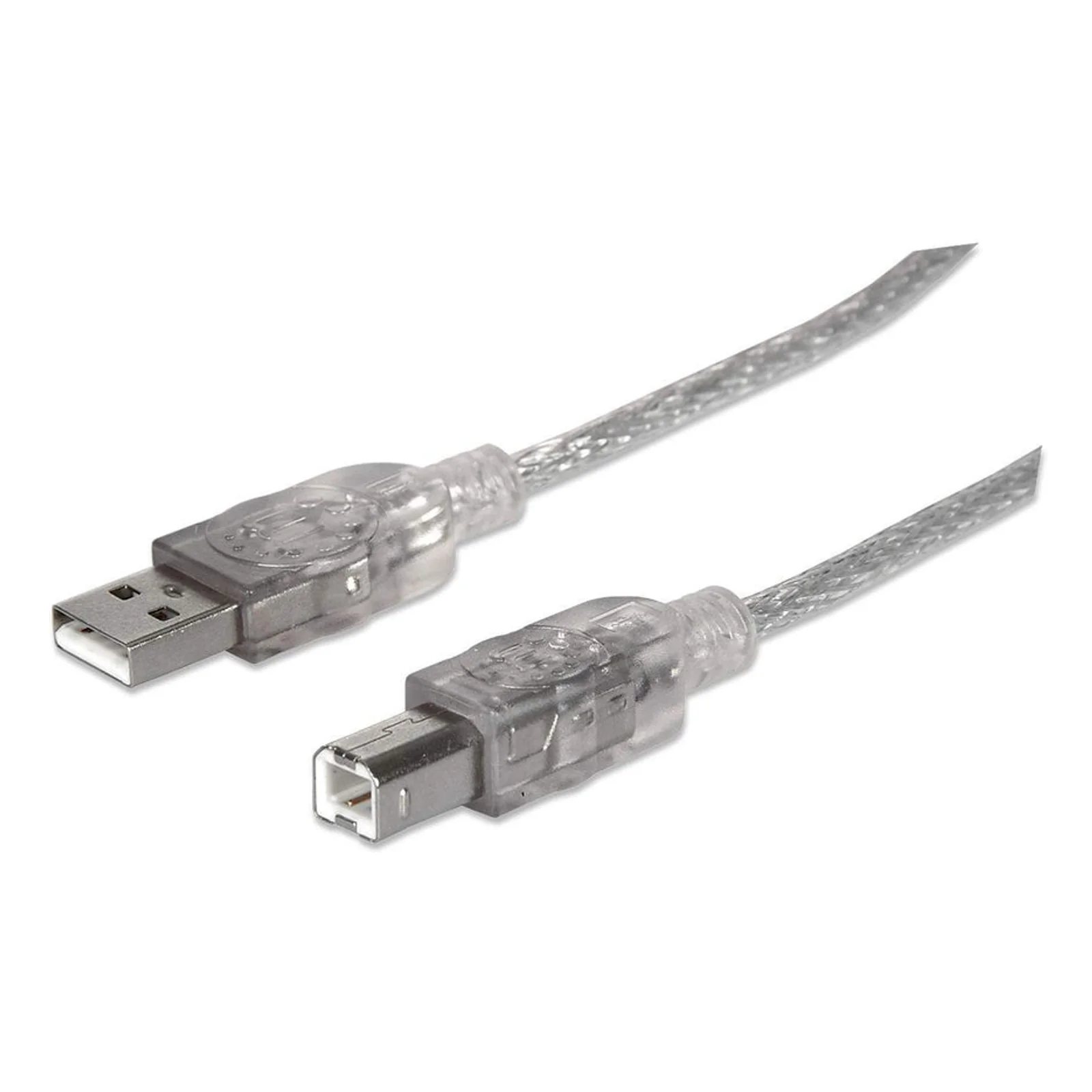 Câble USB-A vers USB-B, 1,8 m, mâle à mâle, 480 Mbit/s (USB 2.0), argent translucide, garantie à vie, équivalent à USB2HAB6T