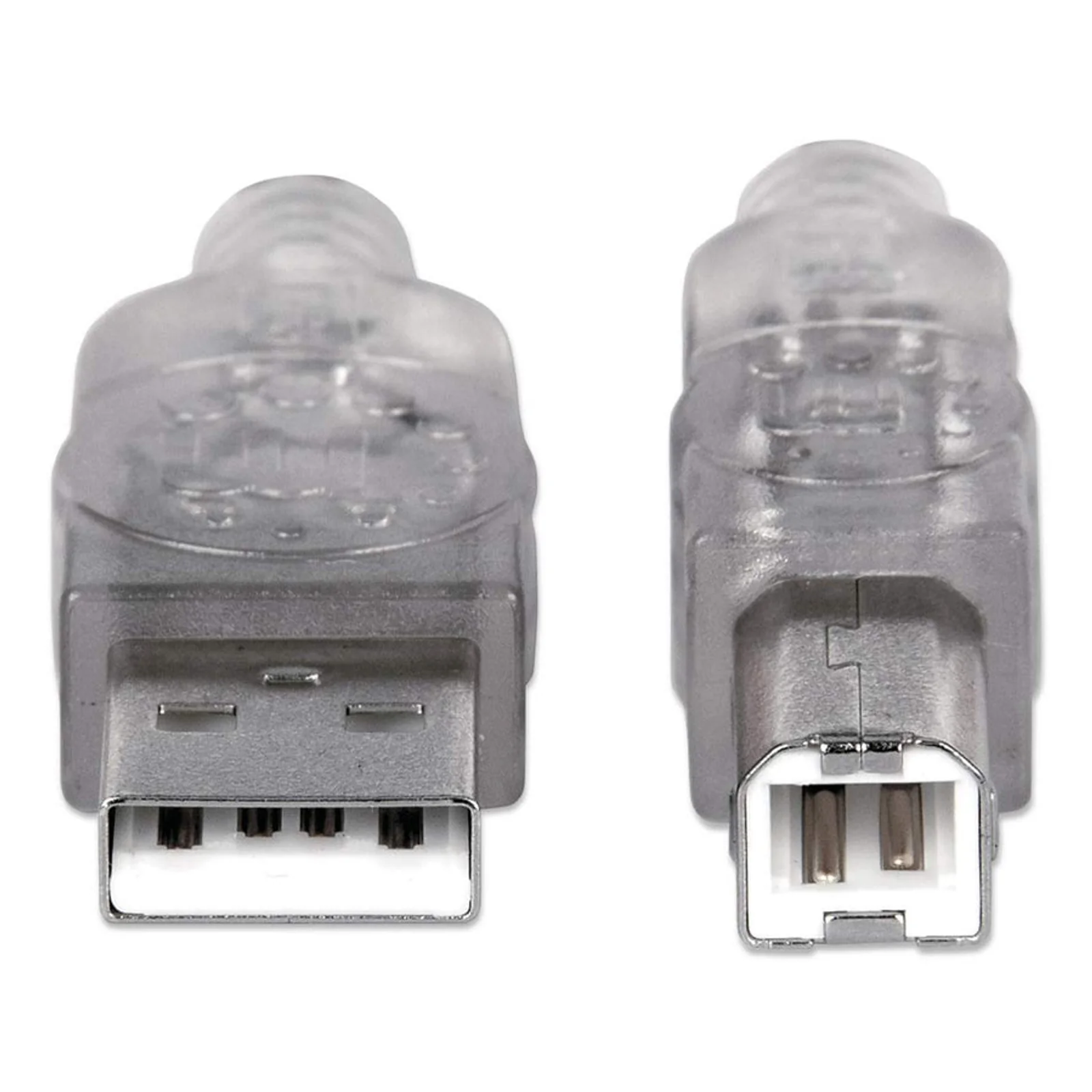 Manhattan Câble USB-A vers USB-B, 1,8 m, mâle à mâle, 480 Mbit/s (USB 2.0), argent translucide, garantie à vie, équivalent à USB2HAB6T