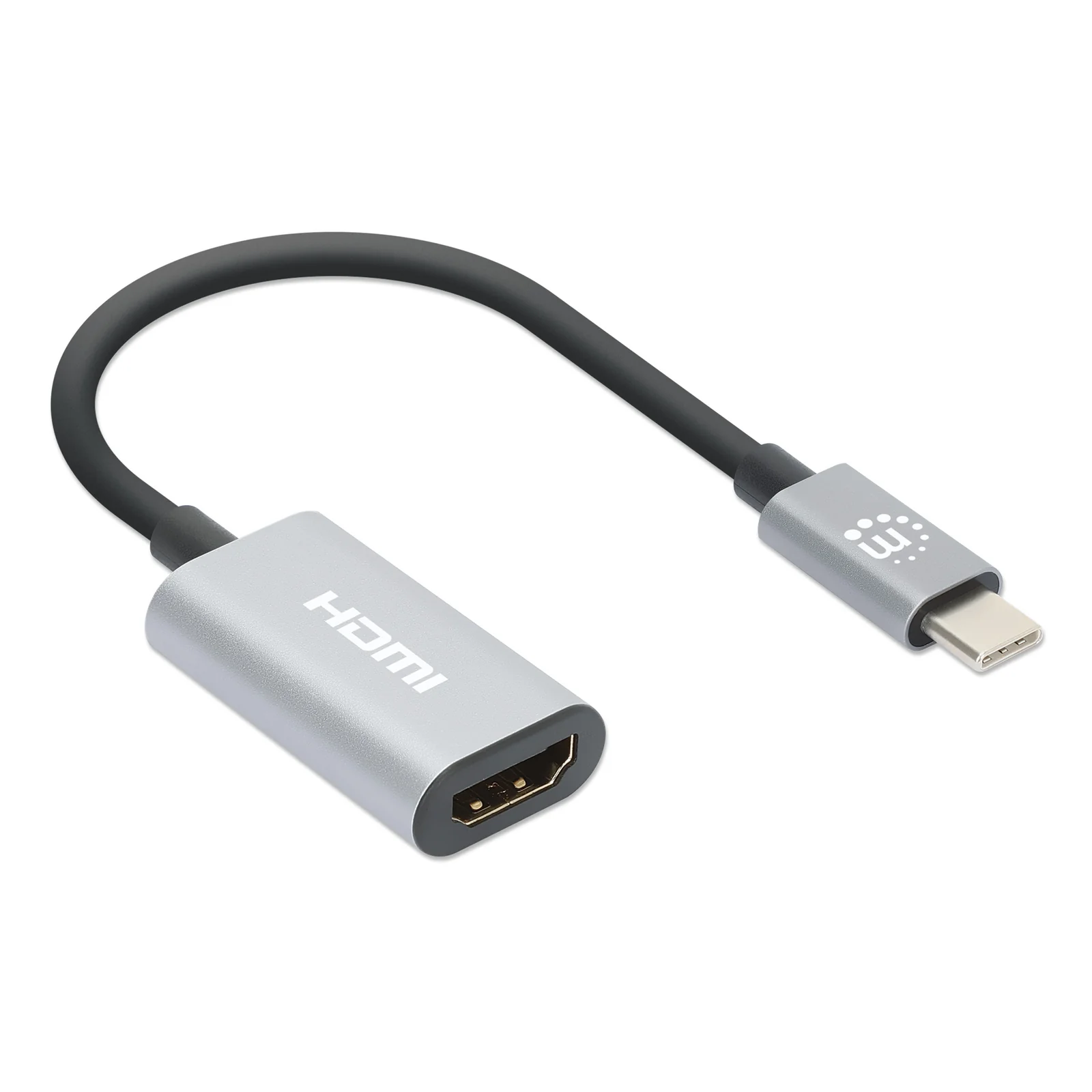 Manhattan Câble USB-C vers HDMI, 4K@60Hz + USB 5 Gbit/s (USB 3.2 Gen 1 / USB 3.0), 11 cm, mâle à mâle, noir/argent, garantie 3 ans