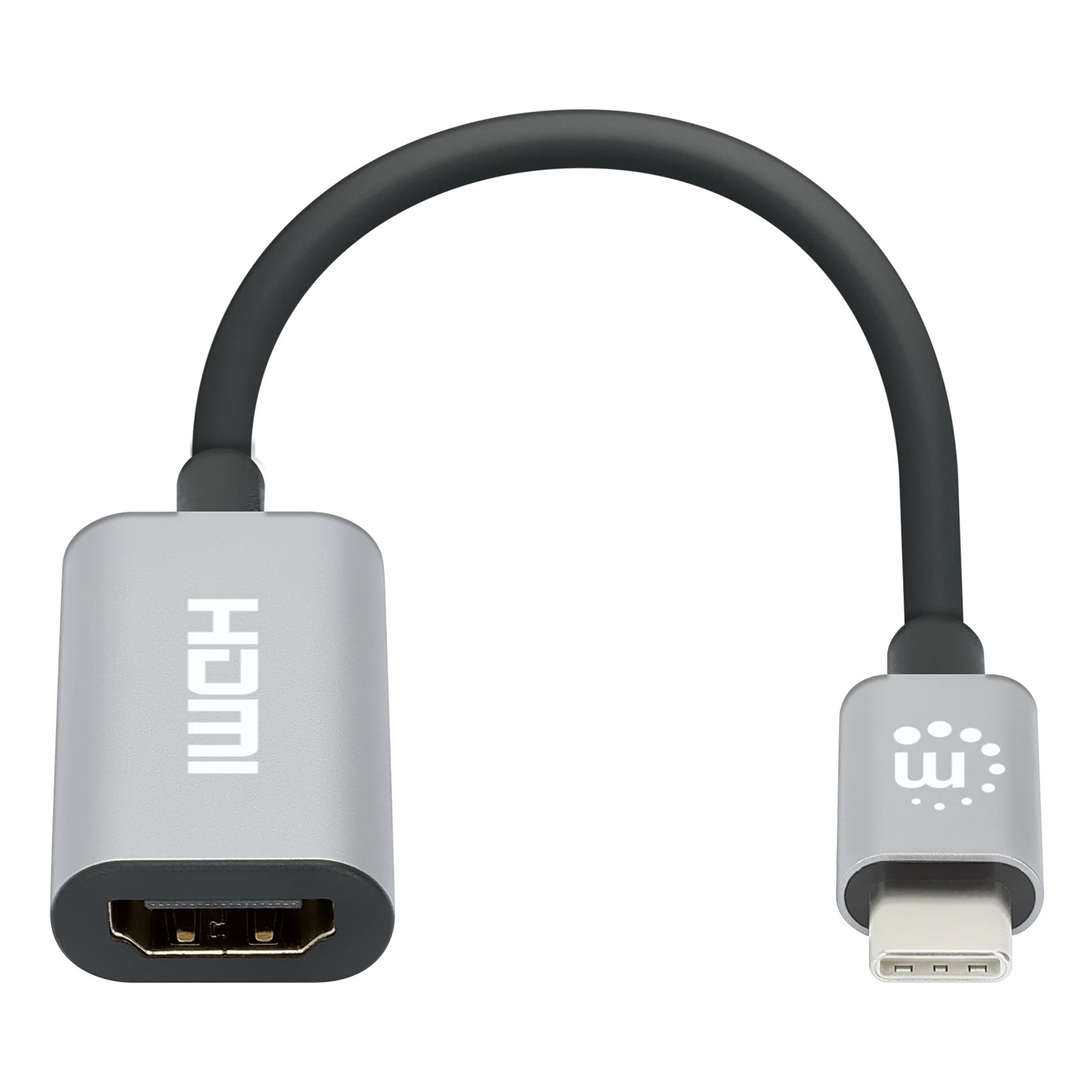 Manhattan Câble USB-C vers HDMI, 4K@60Hz + USB 5 Gbit/s (USB 3.2 Gen 1 / USB 3.0), 11 cm, mâle à mâle, noir/argent, garantie 3 ans