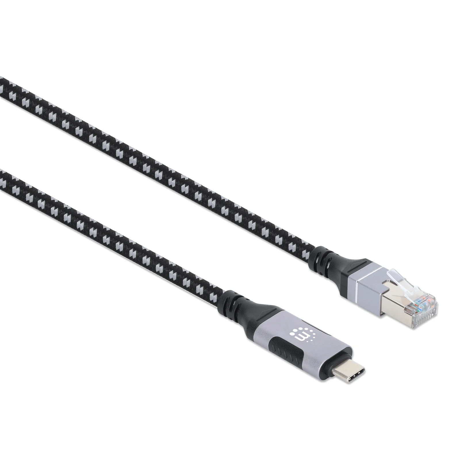 Manhattan Câble USB-C vers réseau Gigabit RJ45 (10/100/1000), 2 m, Ethernet multi-gigabit, noir/argent, garantie 3 ans
