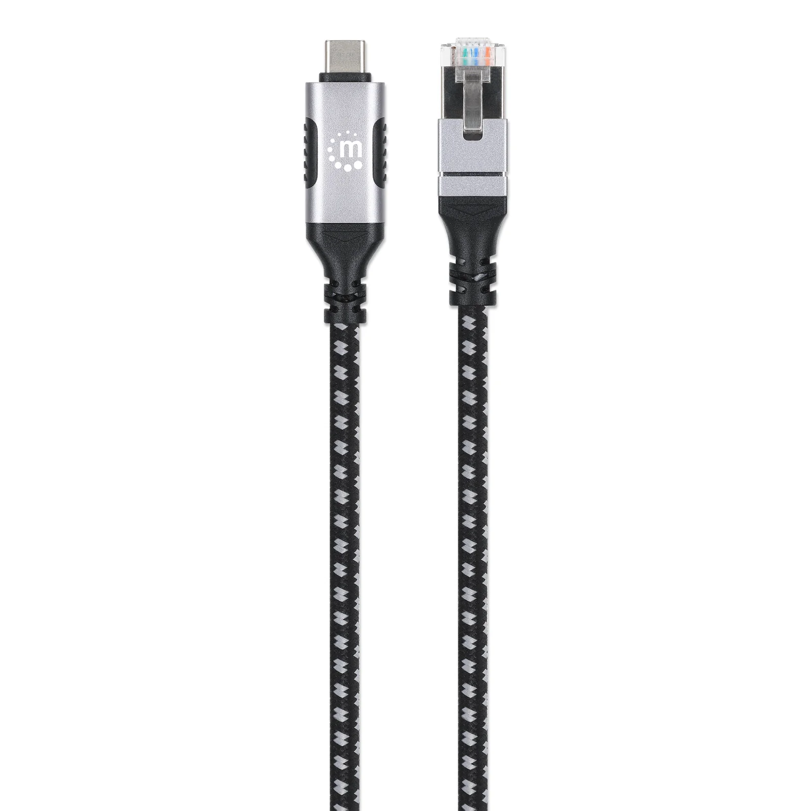 Manhattan Câble USB-C vers réseau Gigabit RJ45 (10/100/1000), 2 m, Ethernet multi-gigabit, noir/argent, garantie 3 ans