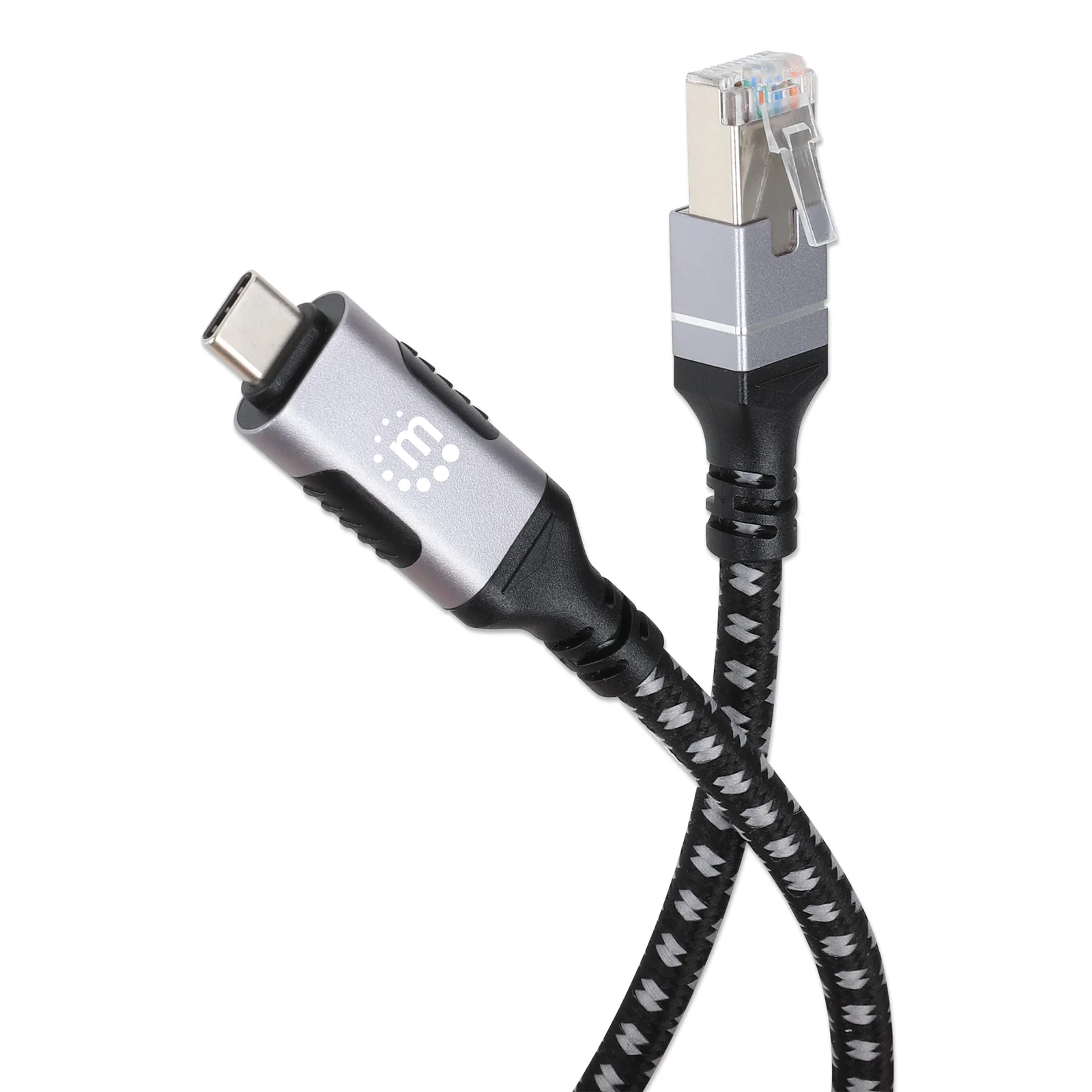 Manhattan Câble USB-C vers réseau Gigabit RJ45 (10/100/1000), 2 m, Ethernet multi-gigabit, noir/argent, garantie 3 ans