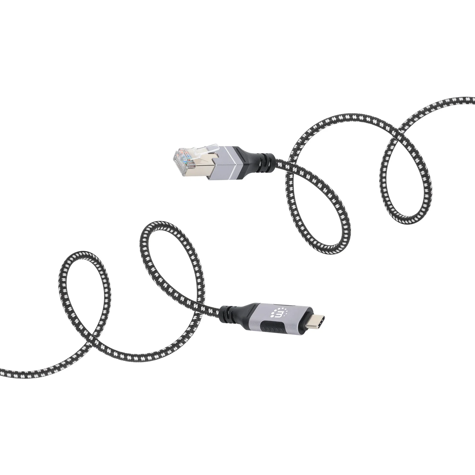 Manhattan Câble USB-C vers réseau Gigabit RJ45 (10/100/1000), 2 m, Ethernet multi-gigabit, noir/argent, garantie 3 ans