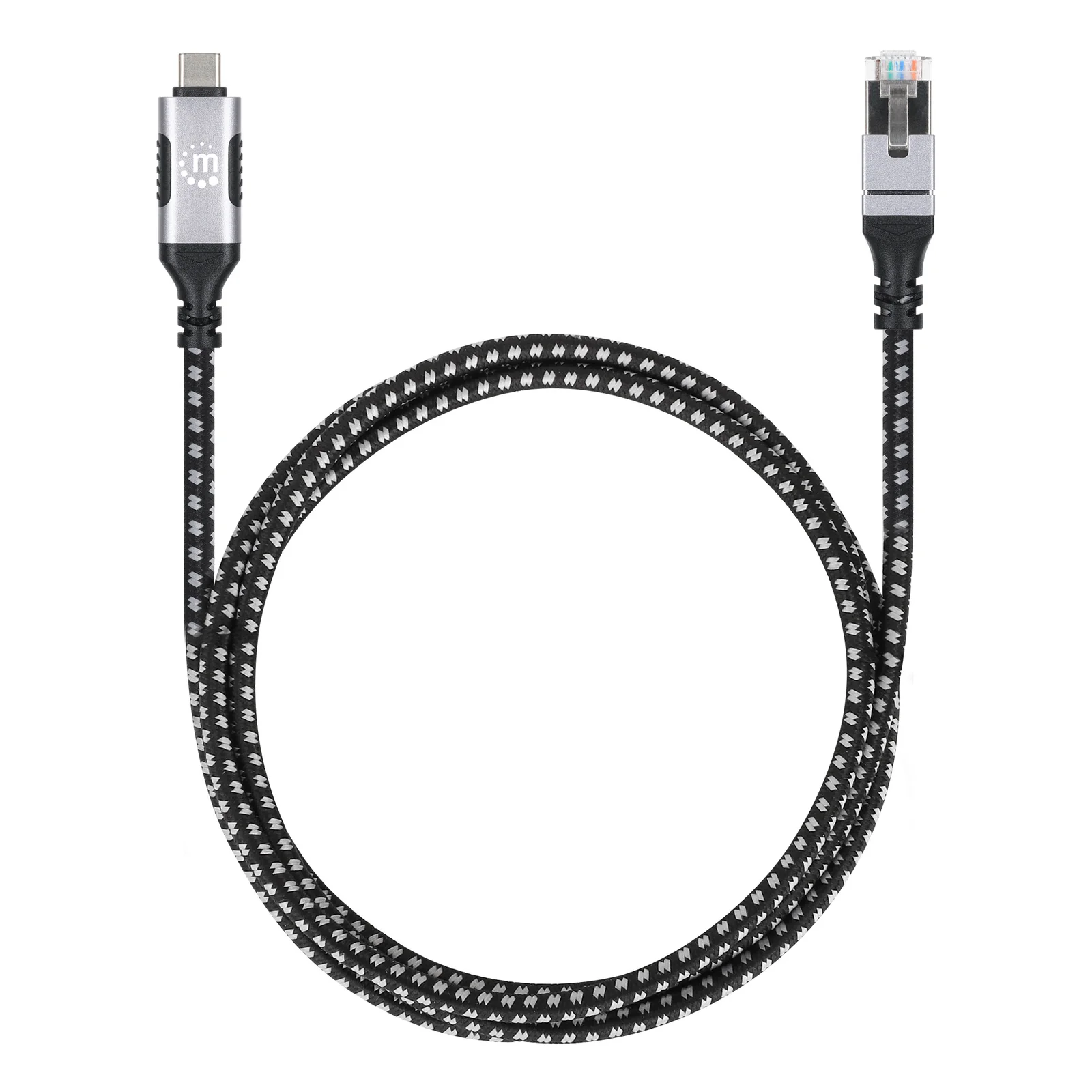 Manhattan Câble USB-C vers réseau Gigabit RJ45 (10/100/1000), 2 m, Ethernet multi-gigabit, noir/argent, garantie 3 ans