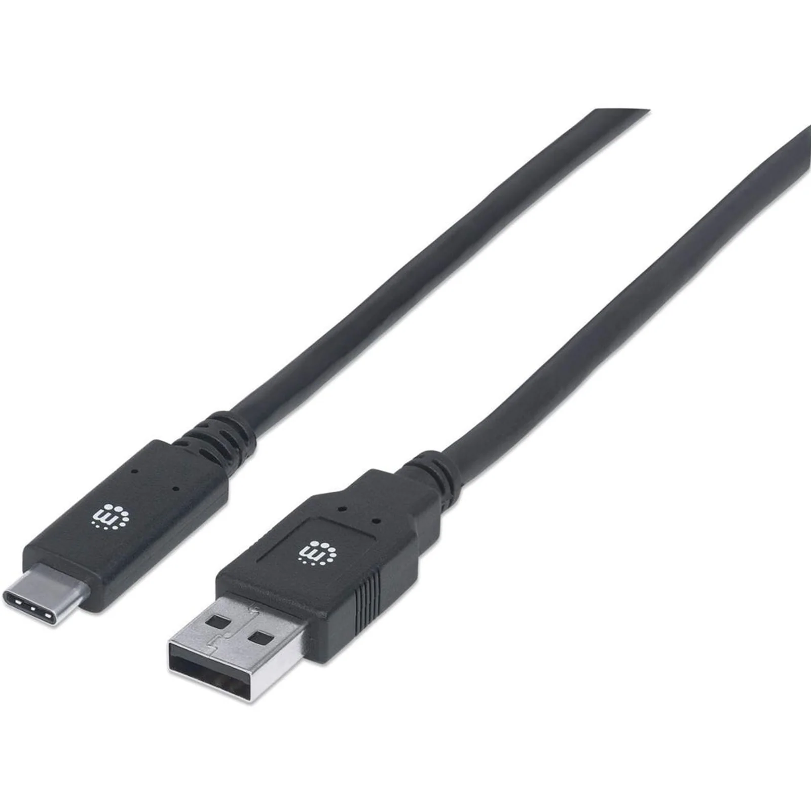 Manhattan Câble USB-C vers USB-A, 2 m, mâle à mâle, 5 Gbit/s (USB 3.2 Gen 1 / USB 3.0), 3 A (charge rapide), noir, garantie à vie