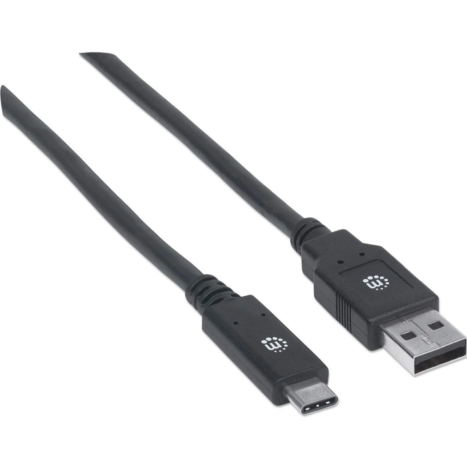 Manhattan Câble USB-C vers USB-A, 2 m, mâle à mâle, 5 Gbit/s (USB 3.2 Gen 1 / USB 3.0), 3 A (charge rapide), noir, garantie à vie