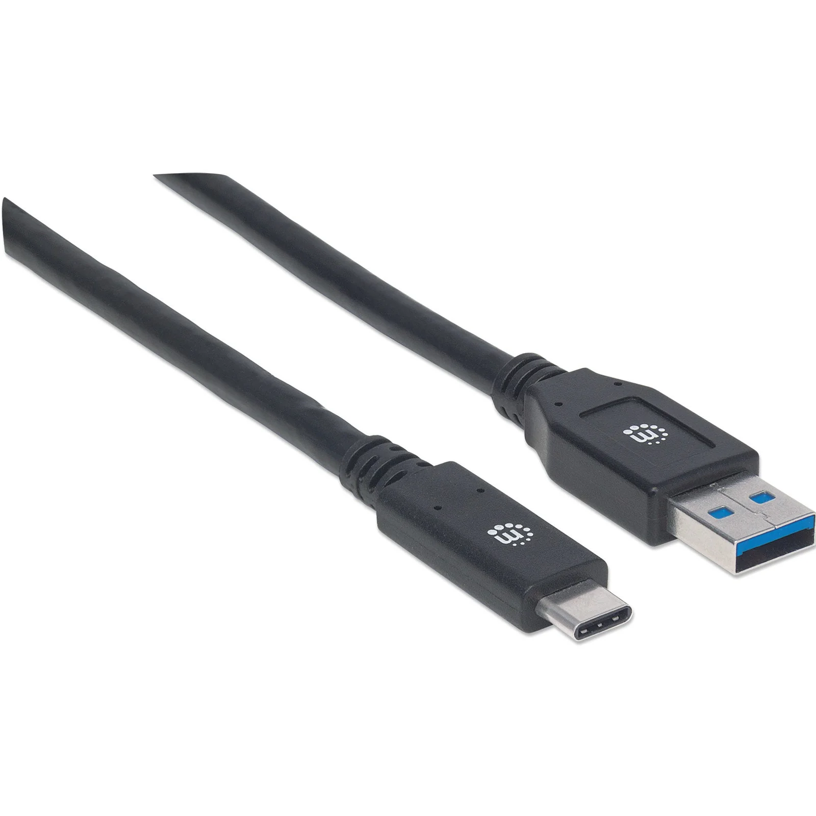 Manhattan Câble USB-C vers USB-A, 3 m, mâle à mâle, 5 Gbit/s (USB 3.2 Gen 1 / USB 3.0), 3 A (charge rapide), noir, garantie à vie