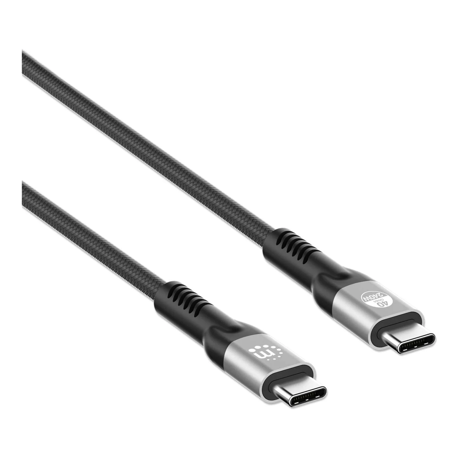 Manhattan Câble USB-C vers USB-C haute vitesse (240 W), 2 m, charge ordinateur portable + données et vidéo rapides, compatible tous PC portables (un chargeur mural USB-C de 240 W supplémentaire est nécessaire), transferts jusqu’à 40 Gbit/s, noir, garantie 3 ans