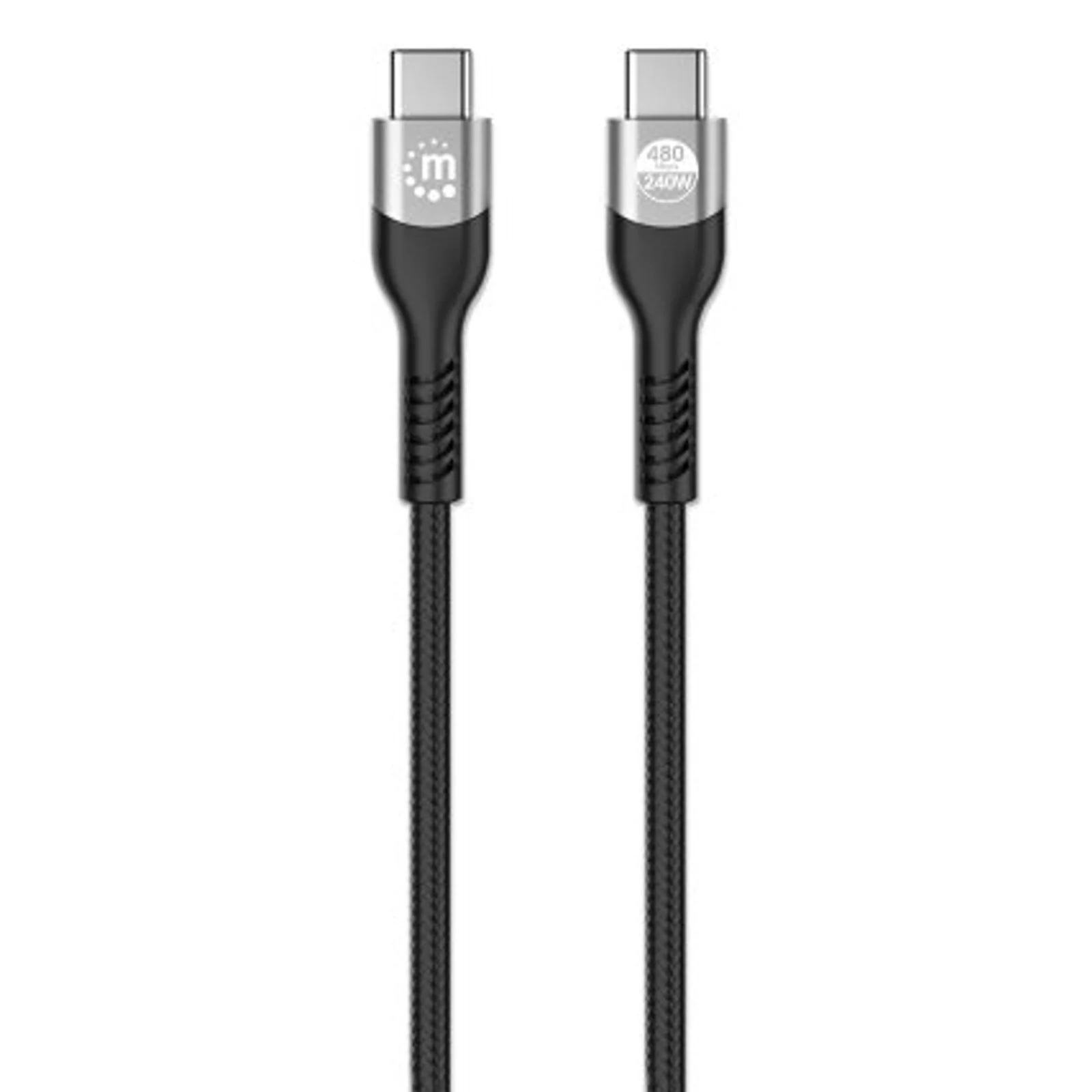 Manhattan Câble USB-C vers USB-C rapide (240 W), 2 m, charge ordinateur portable, compatible tous PC portables (un chargeur mural USB-C de 240 W supplémentaire est nécessaire), portée extra-longue, noir, garantie 3 ans
