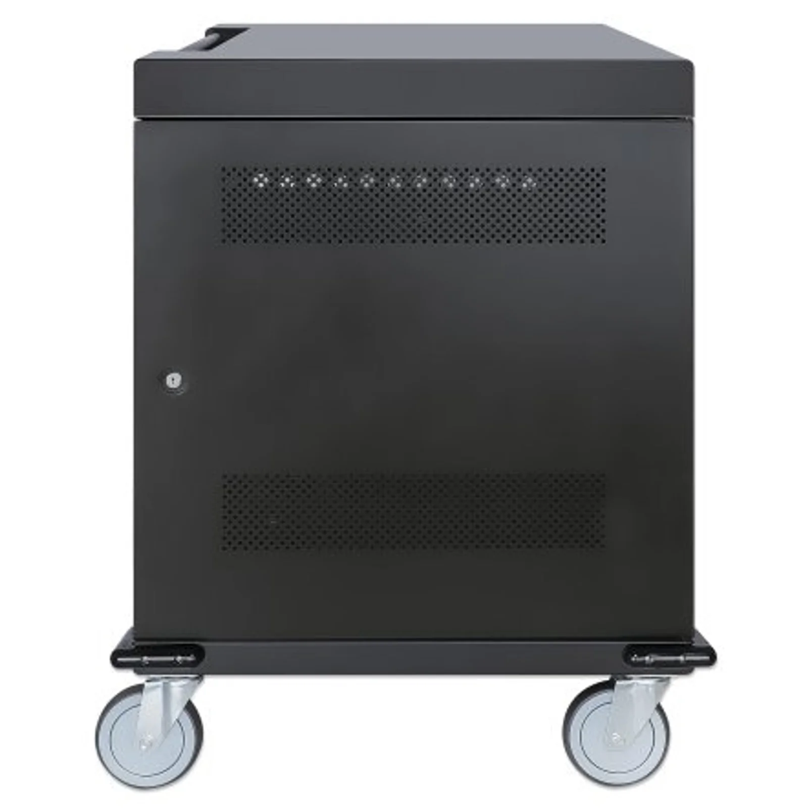 Manhattan Chariot de charge (armoire) 32 appareils, charge via adaptateurs secteur (EU) internes (installer les câbles d’alimentation des appareils), TOUT portables jusqu’à 15,6", iPad, MacBook et Chromebook, compartiments 380×30×280 mm, verrouillable