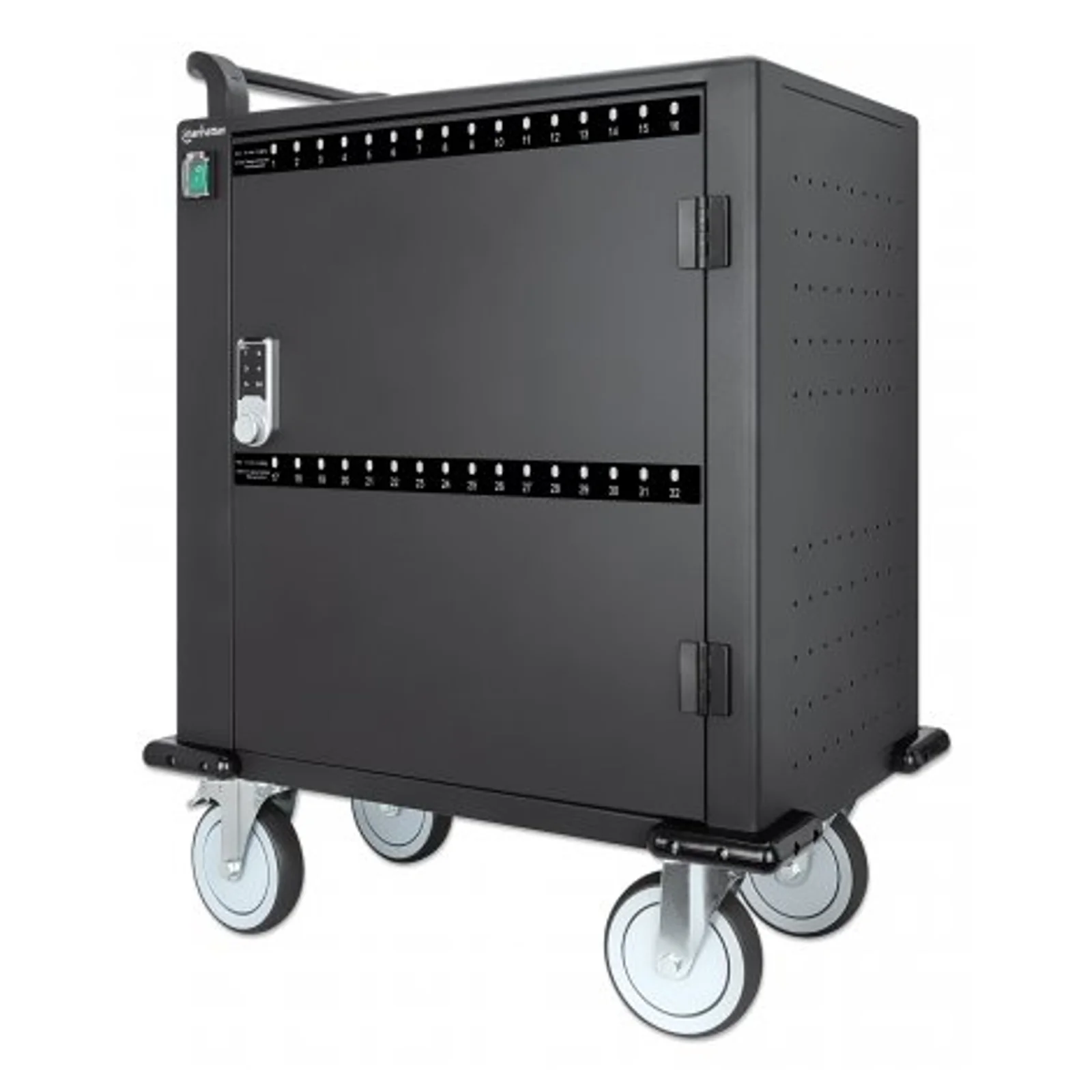 Chariot de charge USB-C (armoire) 32 appareils (iPad jusqu’à 13", MacBook Air jusqu’à 13", Chromebook jusqu’à 14"), pour tablettes et smartphones, compartiments 330×22×235 mm, câbles non inclus (câble USB-C 354868 suggéré), verrouillable