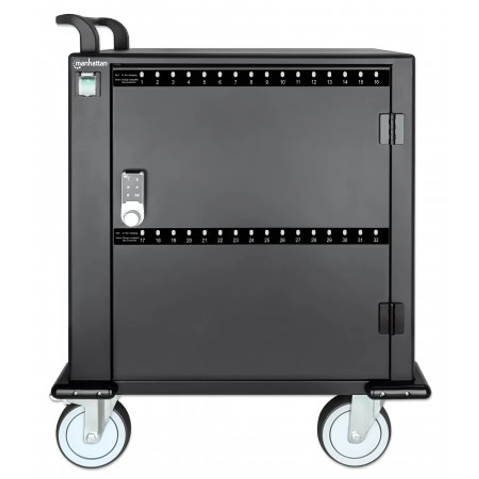 Manhattan Chariot de charge USB-C (armoire) 32 appareils (iPad jusqu’à 13", MacBook Air jusqu’à 13", Chromebook jusqu’à 14"), pour tablettes et smartphones, compartiments 330×22×235 mm, câbles non inclus (câble USB-C 354868 suggéré), verrouillable