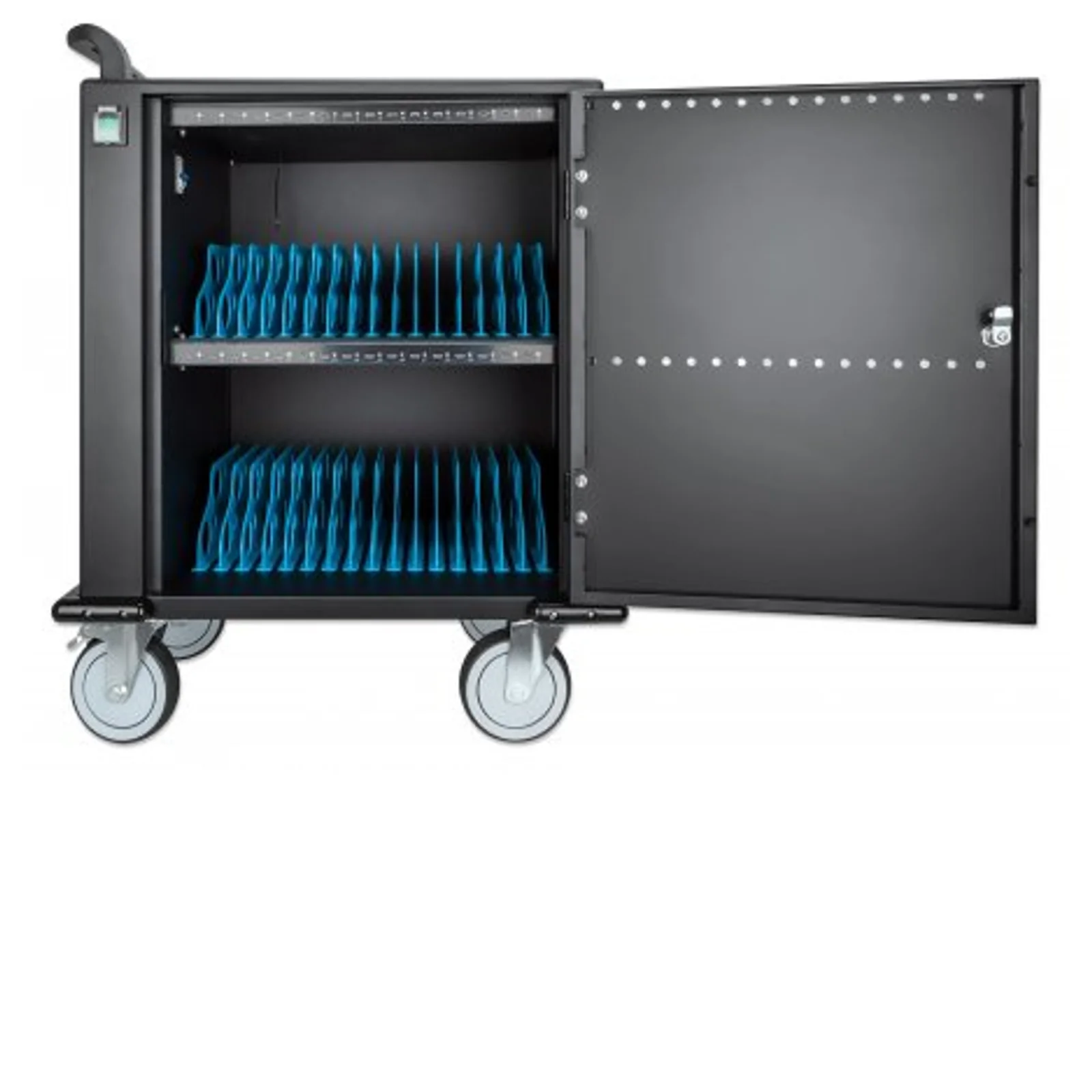 Manhattan Chariot de charge USB-C (armoire) 32 appareils (iPad jusqu’à 13", MacBook Air jusqu’à 13", Chromebook jusqu’à 14"), pour tablettes et smartphones, compartiments 330×22×235 mm, câbles non inclus (câble USB-C 354868 suggéré), verrouillable
