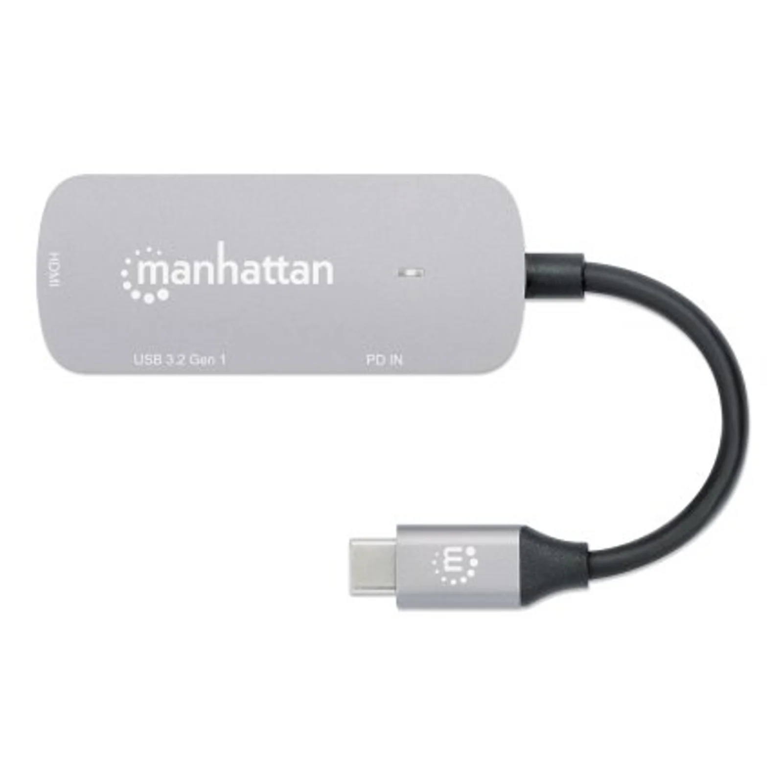 Dock/hub USB-C, 3 ports : HDMI, USB-A, USB-C, avec Power Delivery (PD) 100 W - nécessite un chargeur USB-C externe (non inclus). Alimenté par USB (aucune alimentation externe requise) lorsque le PD n’est pas utilisé, aluminium
