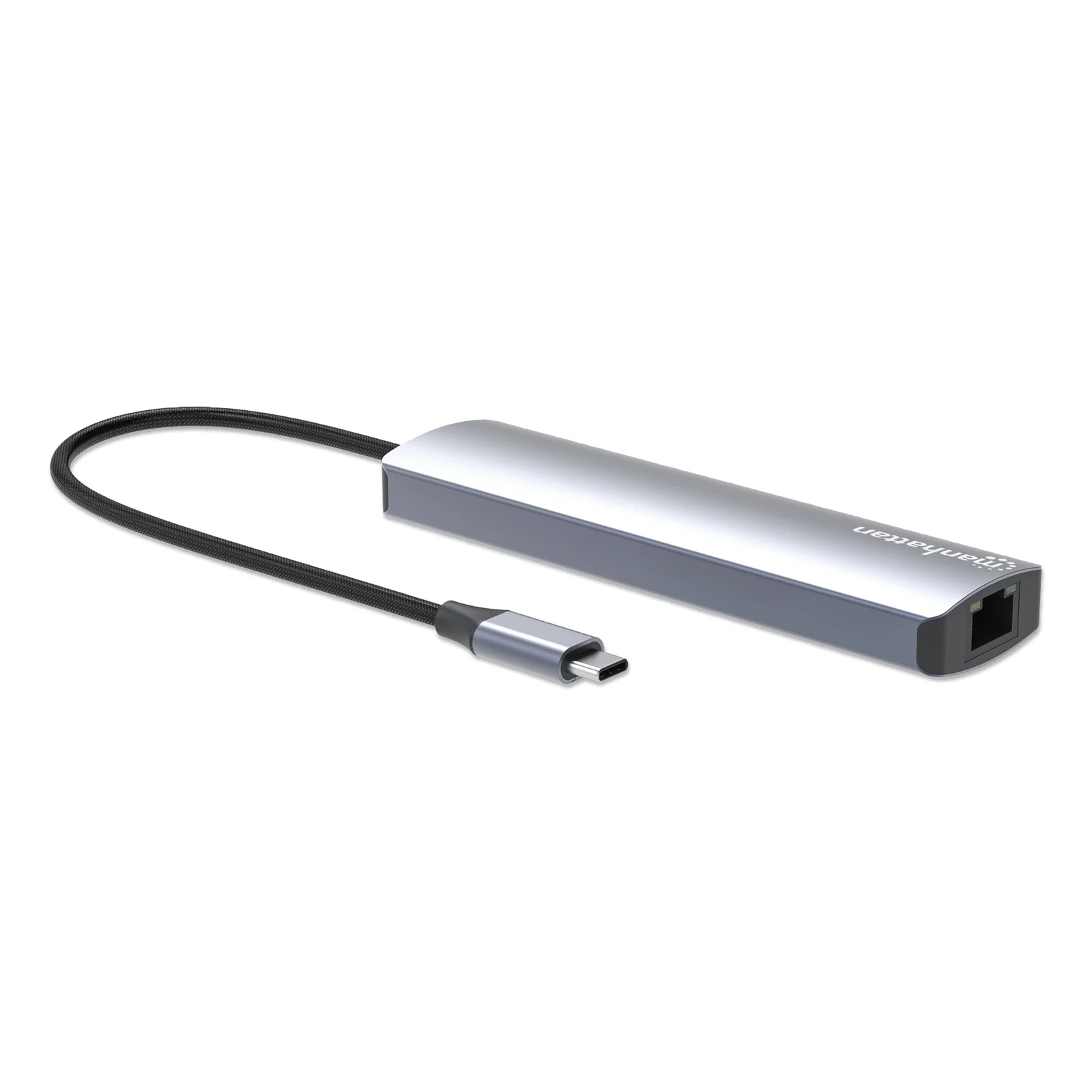 Manhattan Dock/hub USB-C, 6 ports : Ethernet, HDMI, 3x USB-A + USB-C, avec Power Delivery (PD) 100 W - nécessite un chargeur USB-C externe (non inclus). Alimenté par USB (aucune alimentation externe requise) lorsque le PD n’est pas utilisé