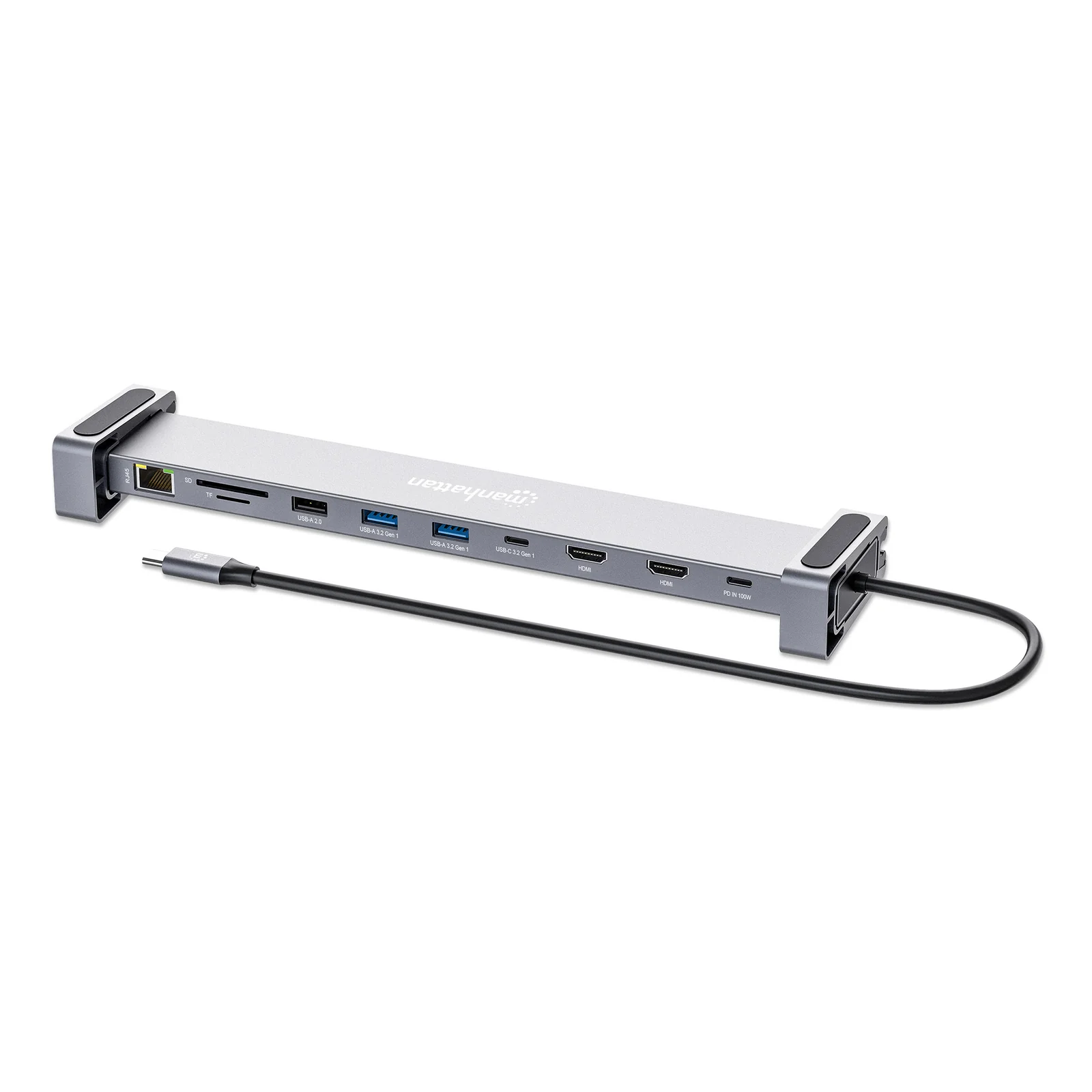 Dock/hub USB-C avec lecteur de cartes et MST, 7 ports : Ethernet, 2x HDMI 4K@60Hz, 3x USB-A + USB-C, avec PD 100W - nécessite un chargeur USB-C externe (non inclus). Alimenté par USB (aucune alimentation externe requise) lorsque le PD n’est pas utilisé