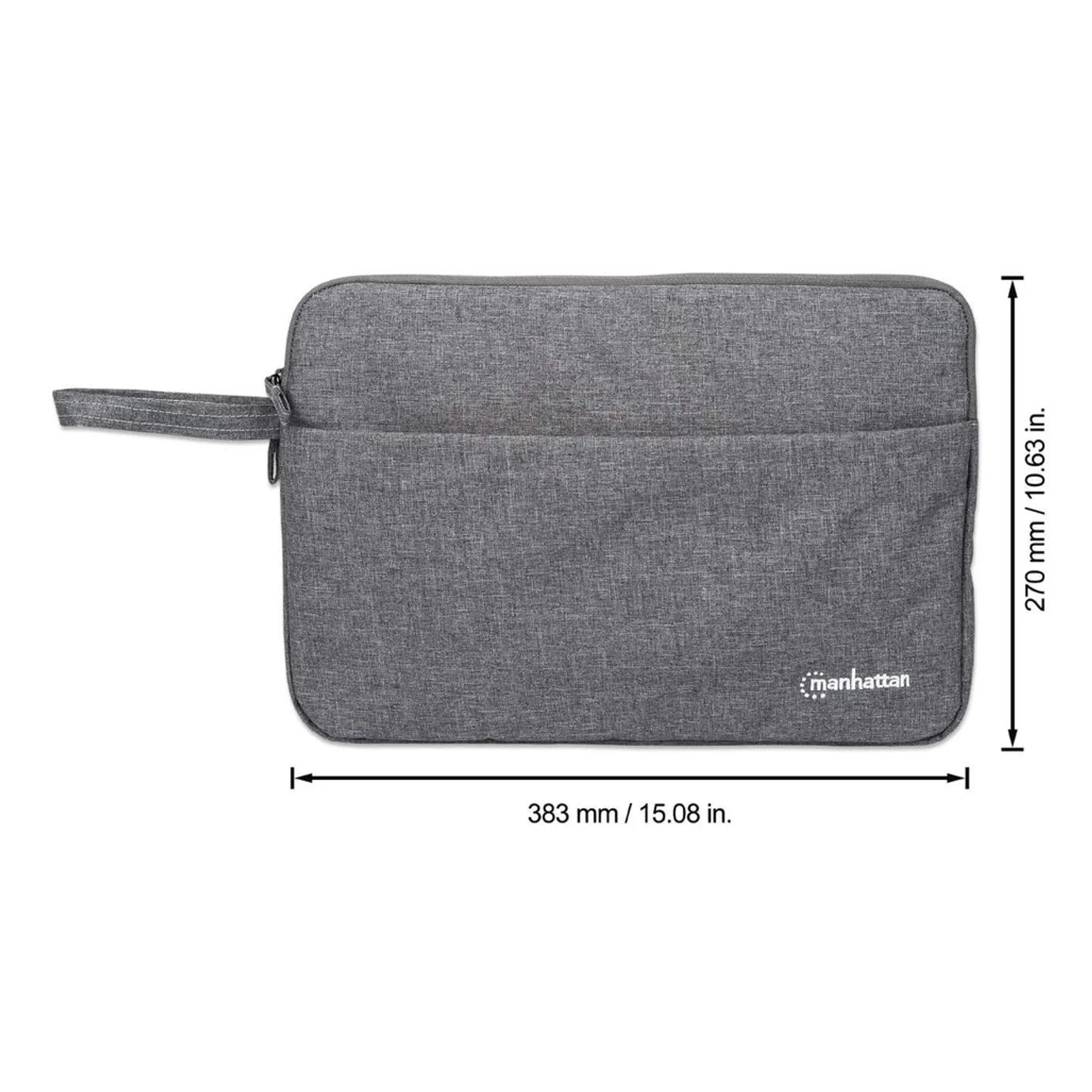 Manhattan Housse Seattle pour ordinateur portable 14,5", grise, rembourrée, intérieur ultra doux, compartiment principal à double zip, poche avant zippée, boucle de transport, résistante à l’eau, garantie 3 ans