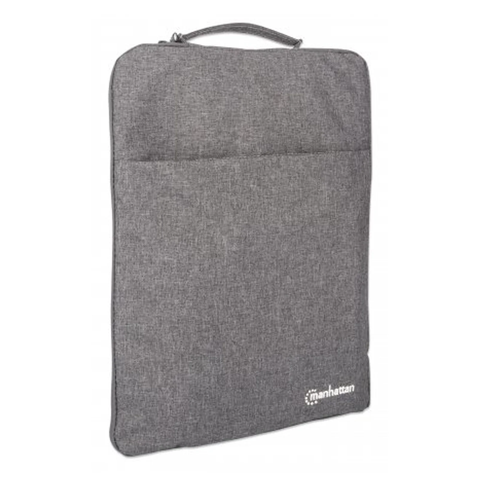 Manhattan Housse Seattle pour ordinateur portable 15,6", grise, rembourrée, intérieur ultra doux, compartiment principal à double zip, poche avant zippée, boucle de transport, résistante à l’eau, garantie 3 ans