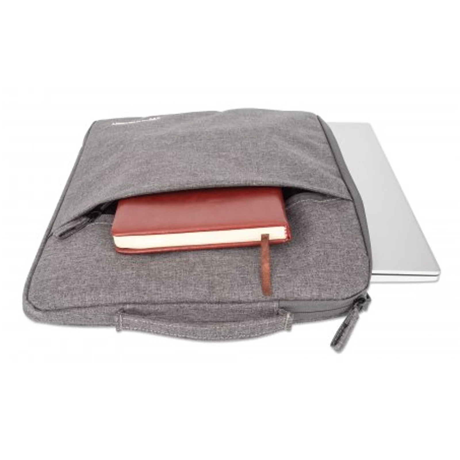 Manhattan Housse Seattle pour ordinateur portable 15,6", grise, rembourrée, intérieur ultra doux, compartiment principal à double zip, poche avant zippée, boucle de transport, résistante à l’eau, garantie 3 ans