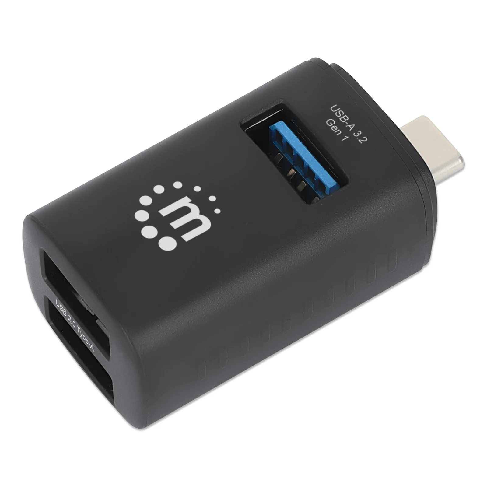 Manhattan Hub USB-C 3 ports ultra compact, 3x USB-A (1x 5 Gbit/s USB 3.0 + 2x 480 Mbit/s USB 2.0), Alimenté par USB (aucune alimentation externe requise)