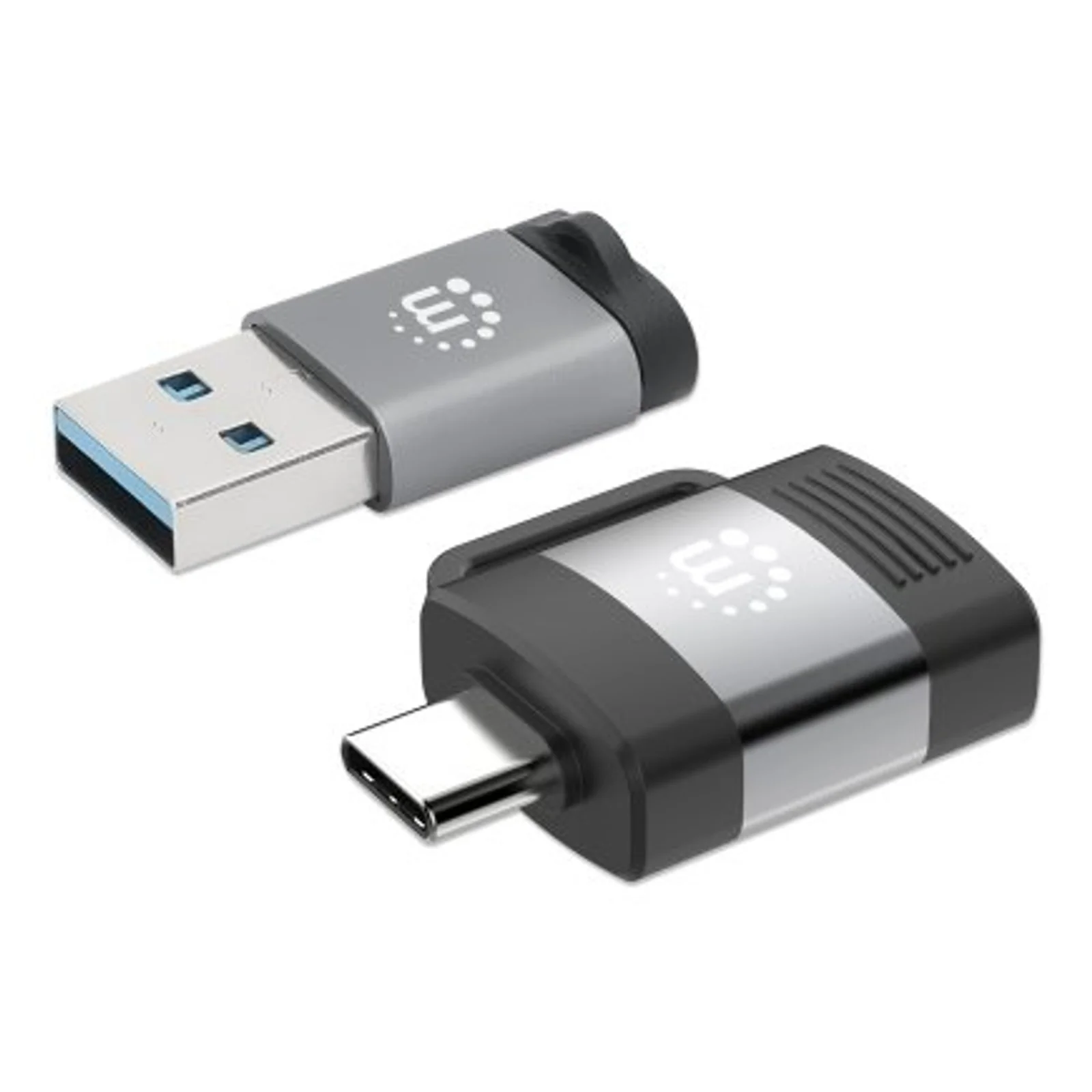Manhattan Kit 2 pièces : adaptateurs USB-C vers USB-A et USB-A vers USB-C, conversions mâle/femelle, 5 Gbit/s (USB 3.2 Gen 1 / USB 3.0), noir/argent, garantie à vie