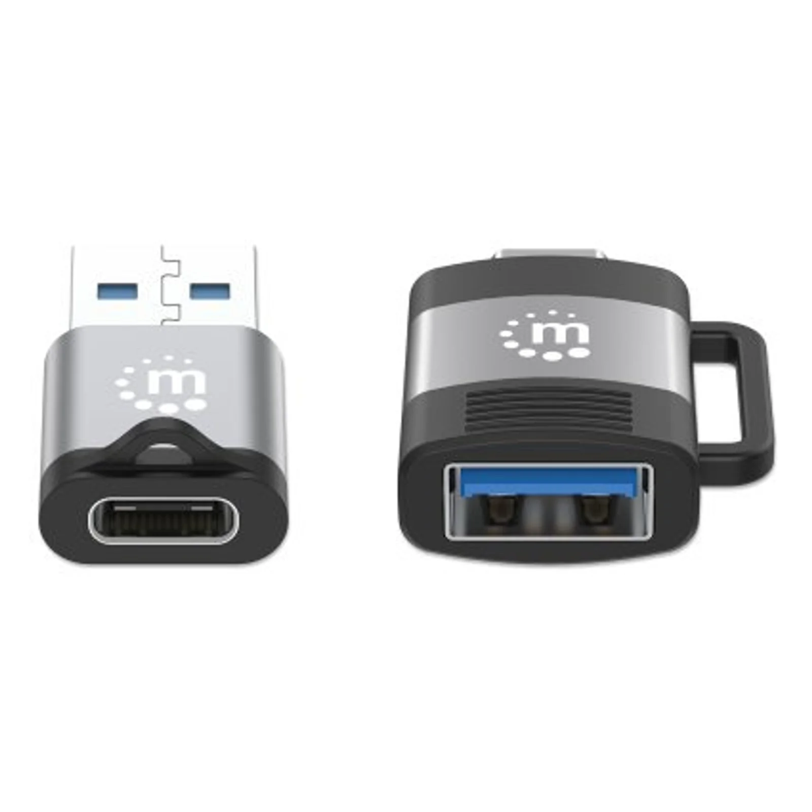 Manhattan Kit 2 pièces : adaptateurs USB-C vers USB-A et USB-A vers USB-C, conversions mâle/femelle, 5 Gbit/s (USB 3.2 Gen 1 / USB 3.0), noir/argent, garantie à vie