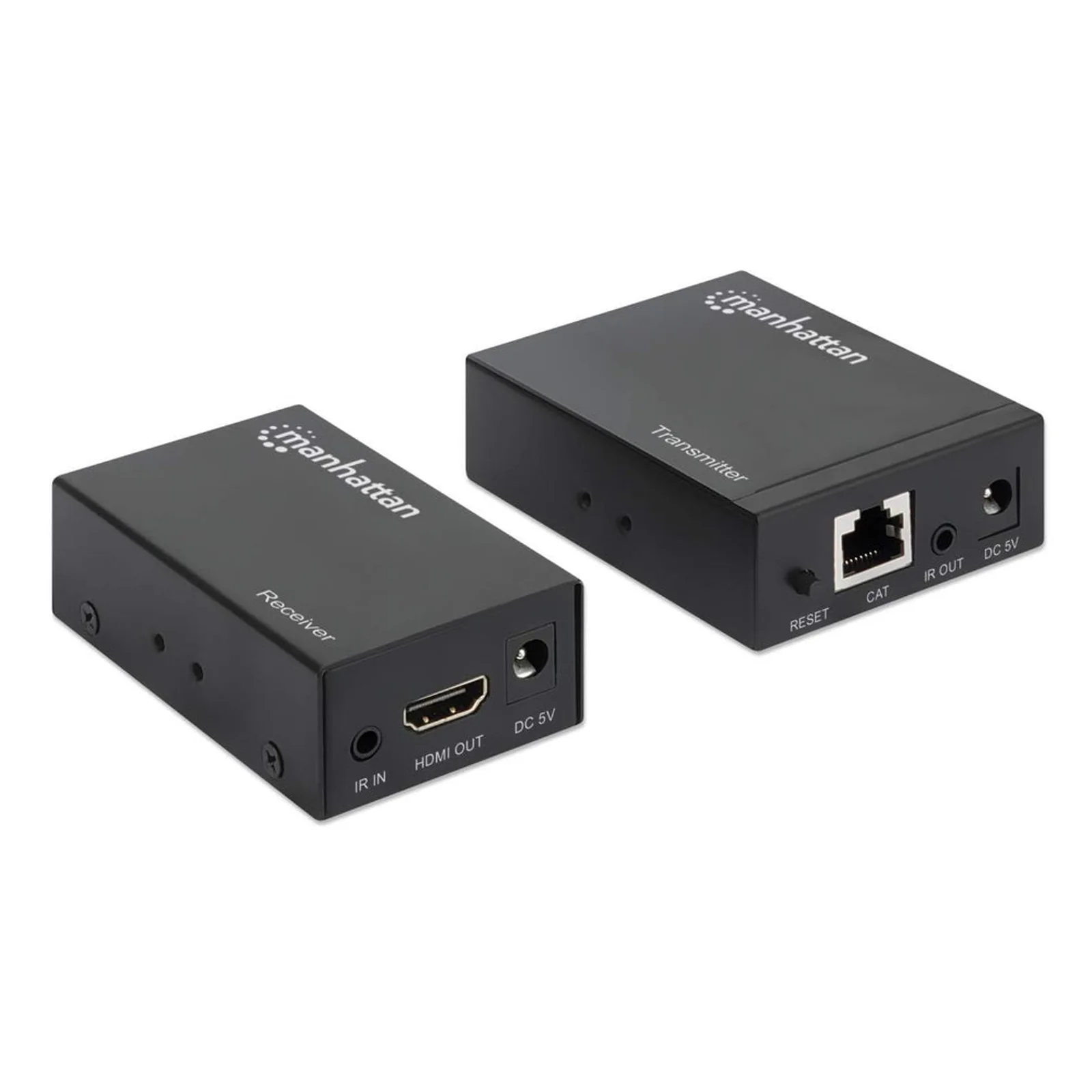 Manhattan Kit d’extension HDMI 1080p sur Ethernet, jusqu’à 50 m avec un seul câble Cat6, modules émetteur et récepteur, compatible IR, garantie de 3 ans
