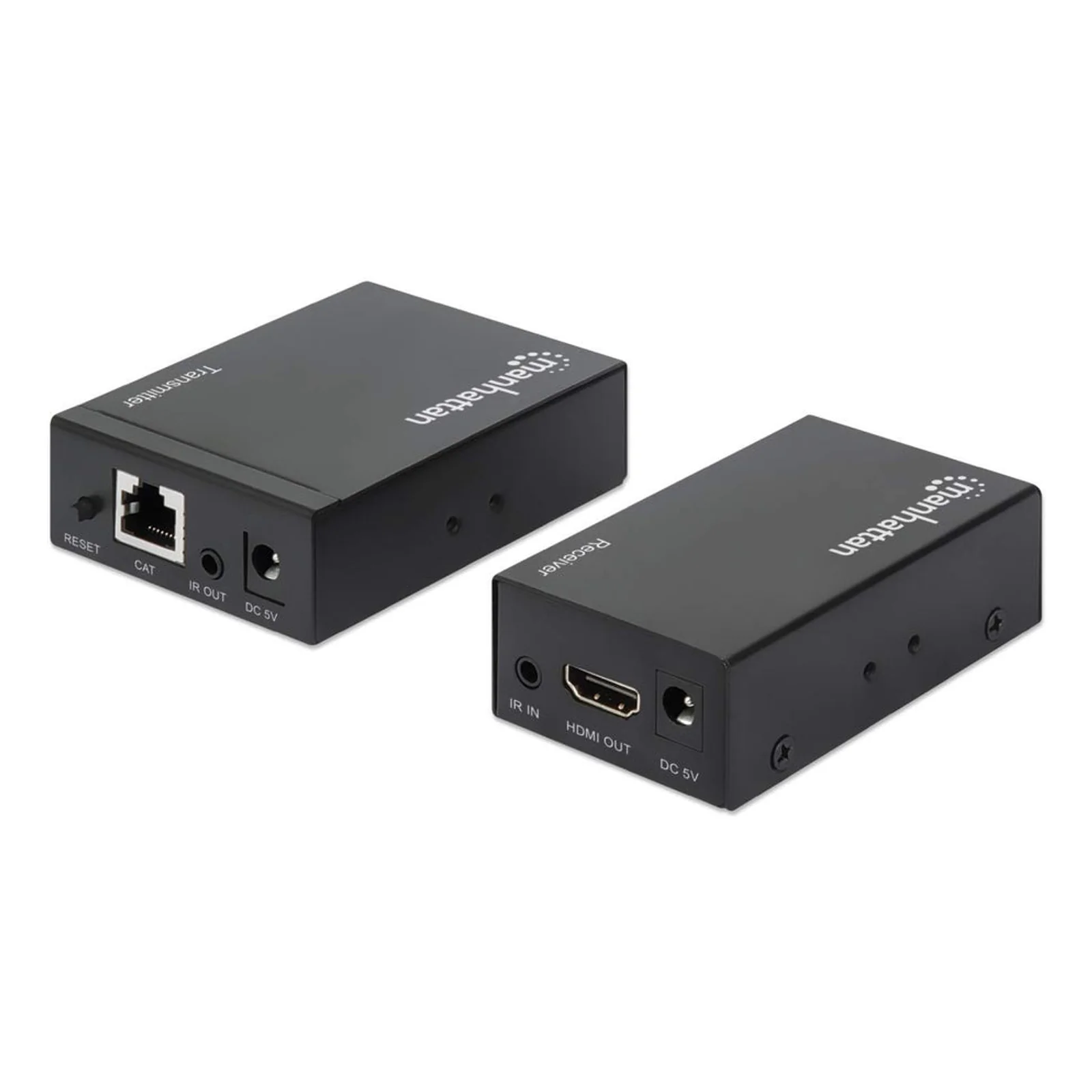 Manhattan Kit d’extension HDMI 1080p sur Ethernet, jusqu’à 50 m avec un seul câble Cat6, modules émetteur et récepteur, compatible IR, garantie de 3 ans