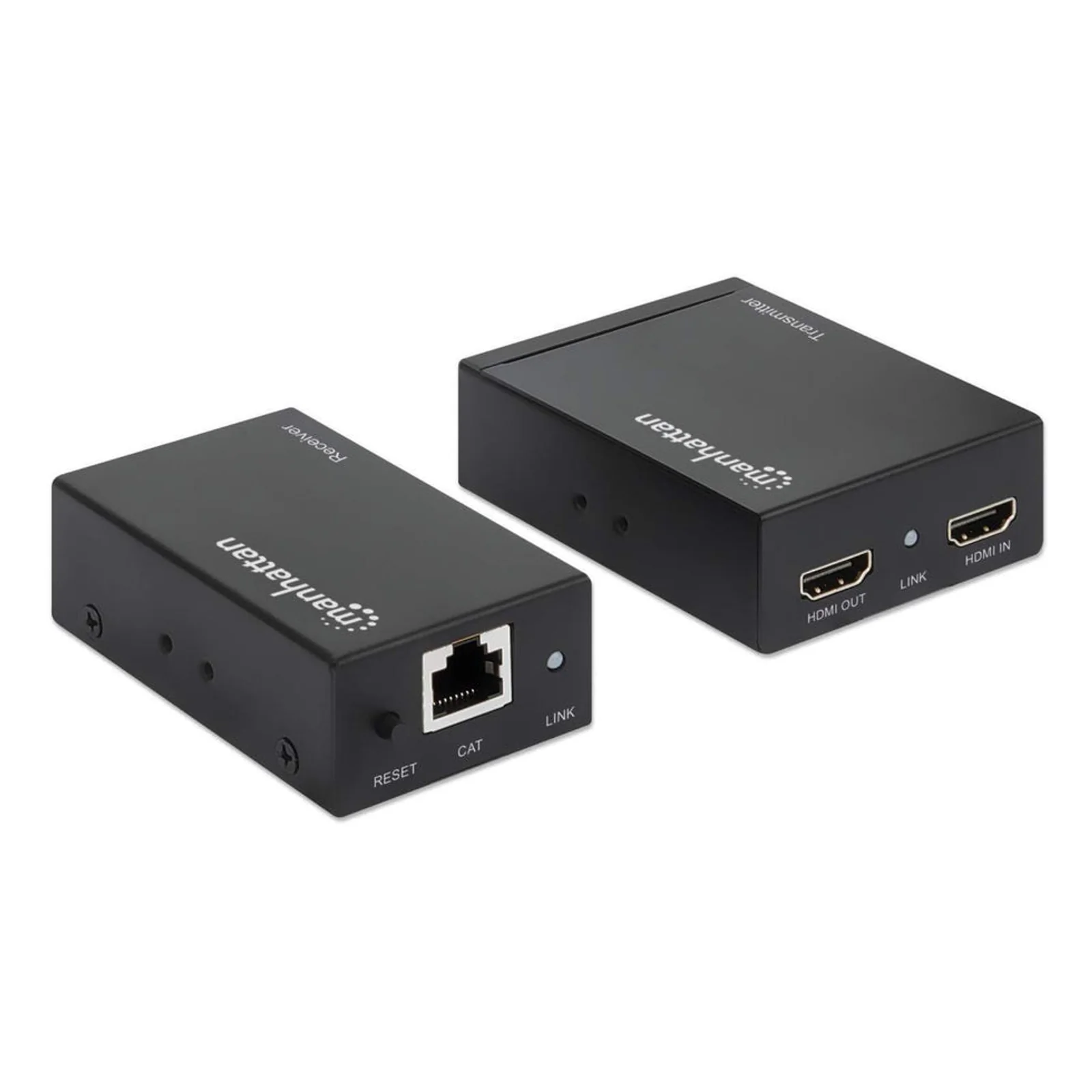 Manhattan Kit d’extension HDMI 1080p sur Ethernet, jusqu’à 50 m avec un seul câble Cat6, modules émetteur et récepteur, compatible IR, garantie de 3 ans