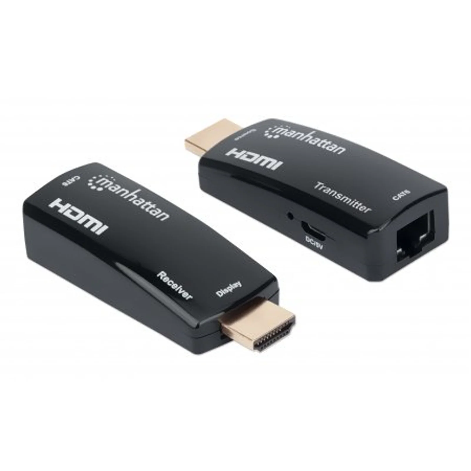 Kit d’extension HDMI compact 1080p@60 Hz sur Ethernet, étend le signal jusqu’à 60 m via un seul câble Ethernet Cat6, inclut émetteur et récepteur, alimentation par câble, design ultra-fin, noir, garantie de 3 ans