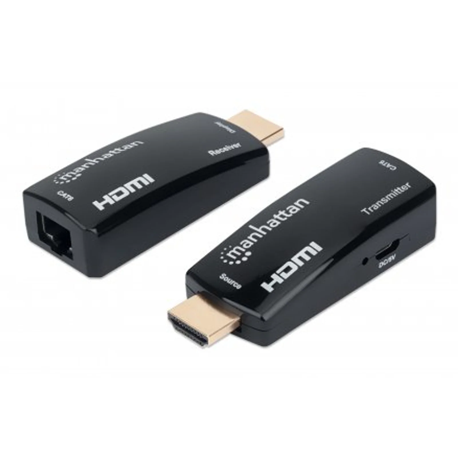 Manhattan Kit d’extension HDMI compact 1080p@60 Hz sur Ethernet, étend le signal jusqu’à 60 m via un seul câble Ethernet Cat6, inclut émetteur et récepteur, alimentation par câble, design ultra-fin, noir, garantie de 3 ans