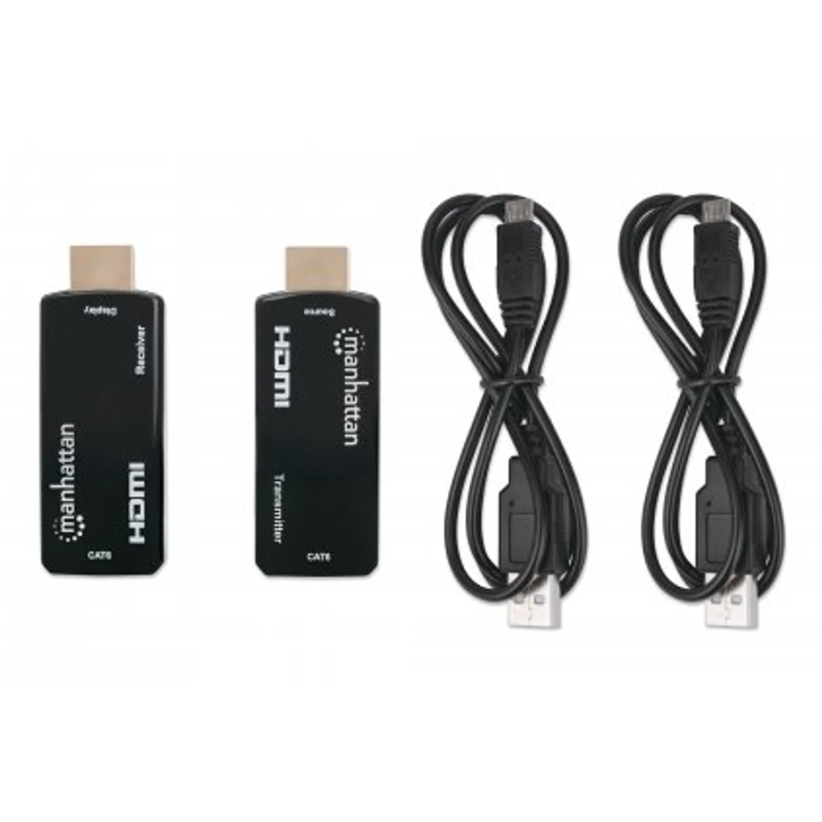 Manhattan Kit d’extension HDMI compact 1080p@60 Hz sur Ethernet, étend le signal jusqu’à 60 m via un seul câble Ethernet Cat6, inclut émetteur et récepteur, alimentation par câble, design ultra-fin, noir, garantie de 3 ans
